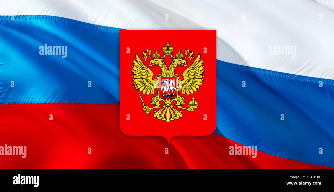 Moscow flag with Coat of arms on Russian flag. Kremlin Russian capital Coat  of arms of Moscow, 3d rendering. Moscow Coat of arms. Russian Presidential  Stock Photo - Alamy