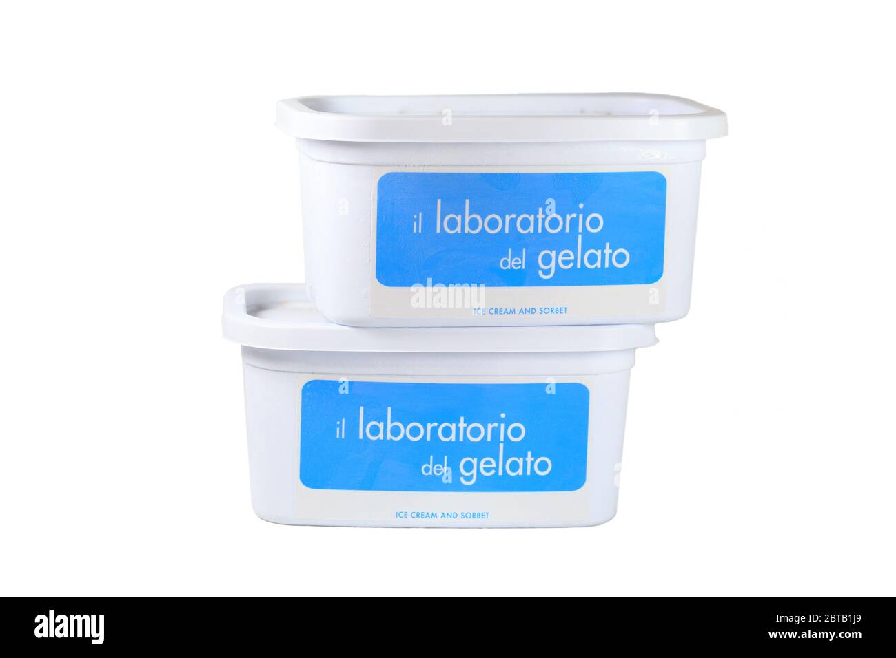 Containers Il Laboratorio del Gelato ice cream isolated on a white