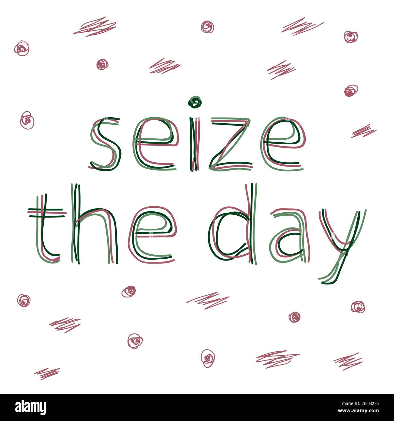 Seize the Day - isolate doodle lettering inscription from multi-colored curved lines like from a felt-tip pen or pensil. Motivating inspiring. Stock Vector