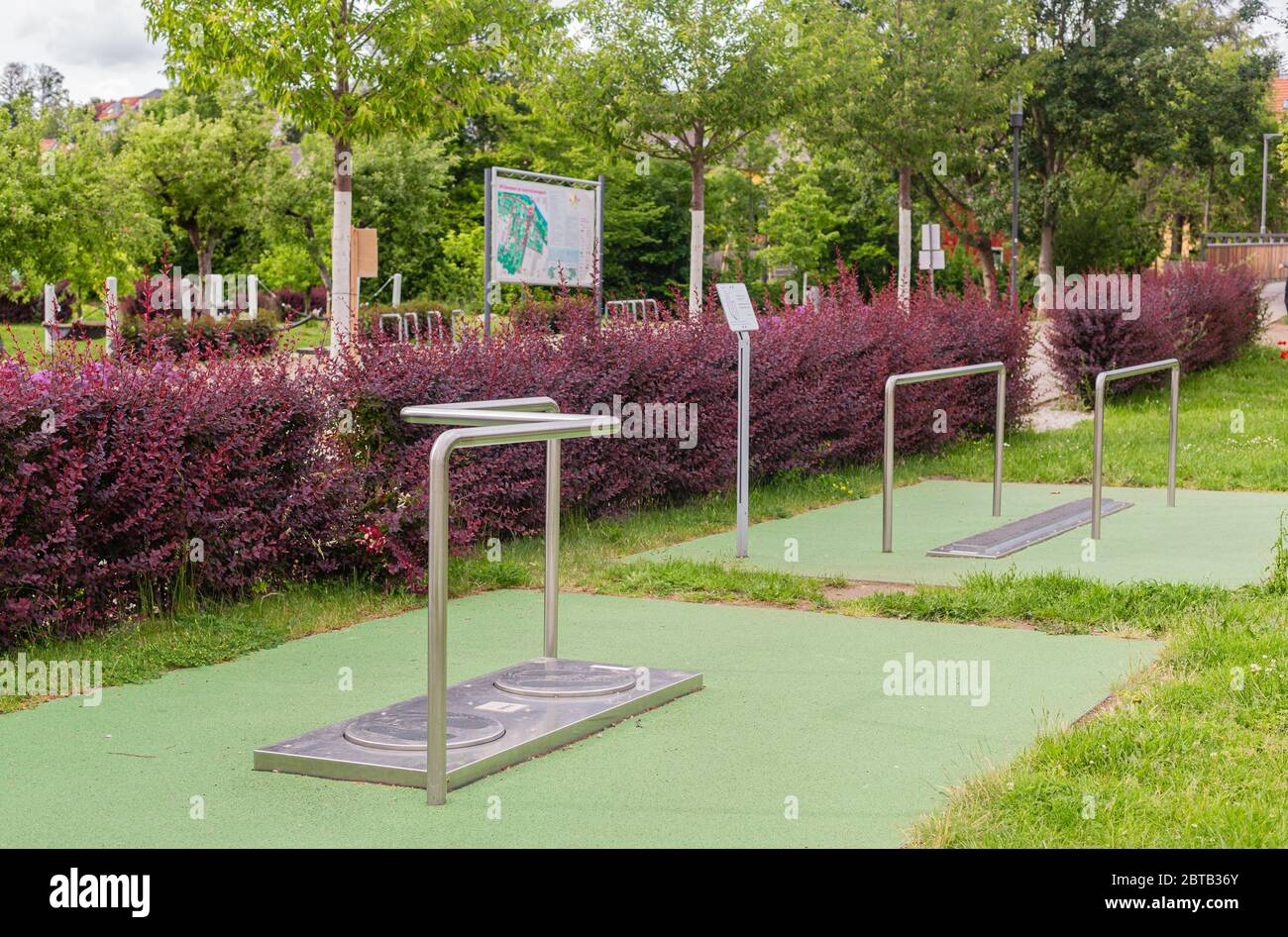 Outdoor gym. Outdoor fitness Healthy lifestyle. Metal gymnastic