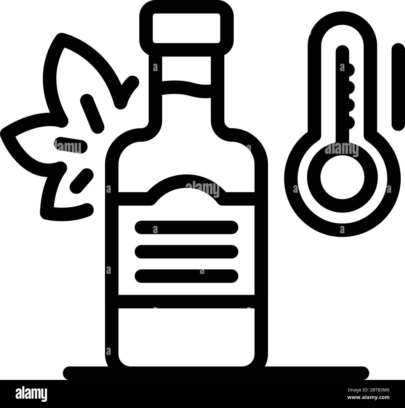 Bottle of wine and thermometer icon, outline style Stock Vector