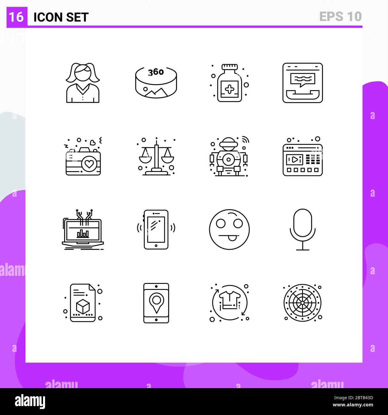 User Interface Pack of 16 Basic Outlines of balance, love, call, heart, help Editable Vector Design Elements Stock Vector