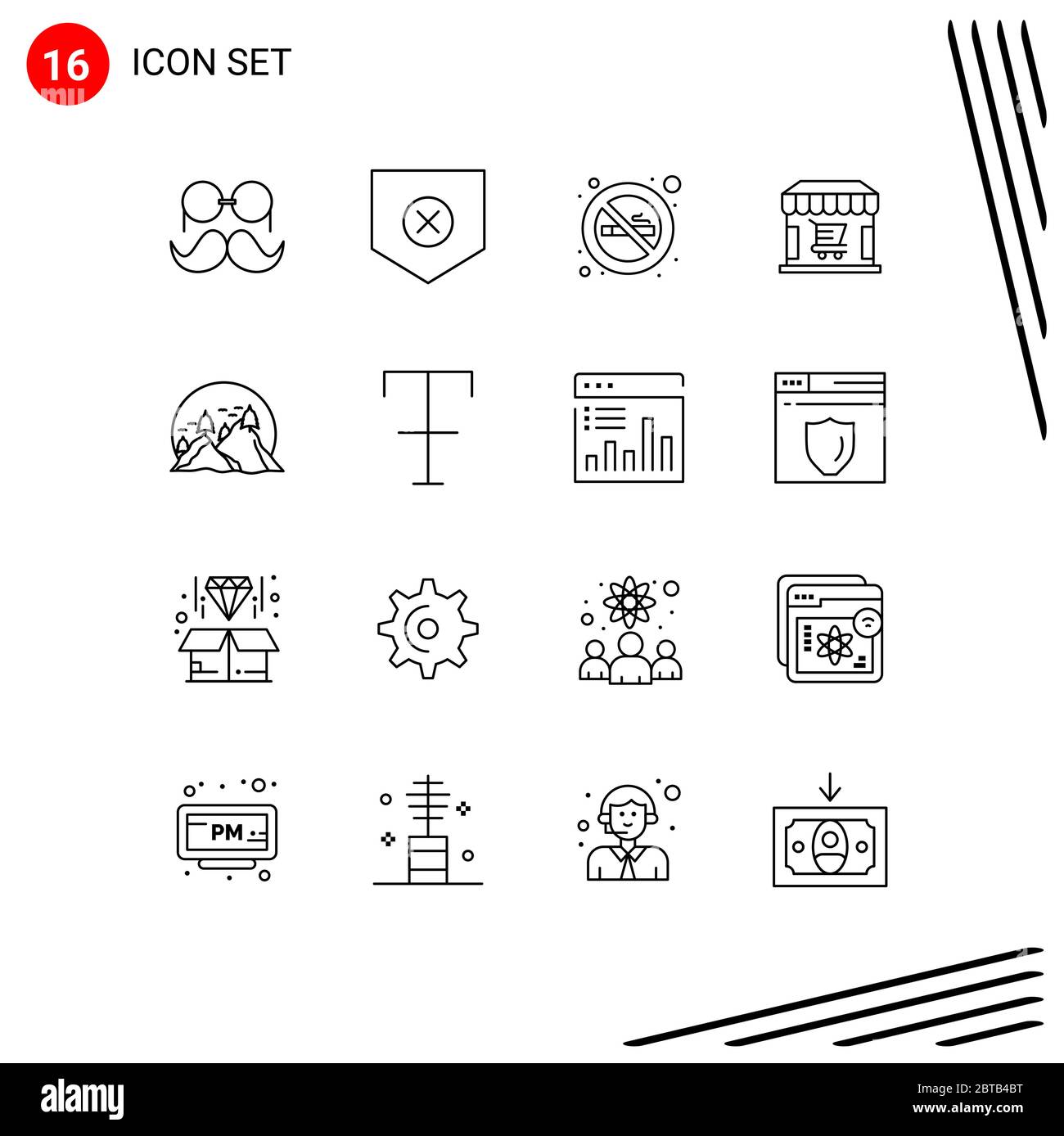 Mobile Interface Outline Set of 16 Pictograms of landscape, store, x, shopping, ecommerce Editable Vector Design Elements Stock Vector
