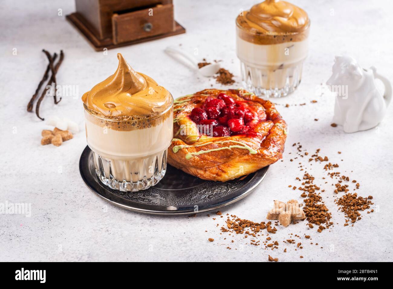 Dalgona korean coffee, trendy drink with whipped instant coffee and milk Stock Photo Alamy