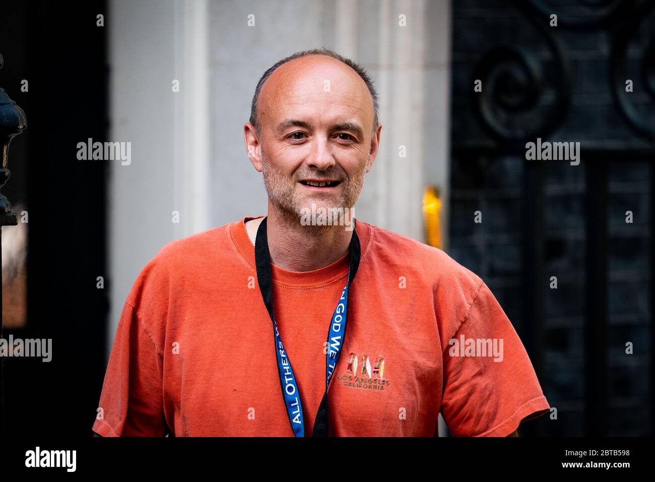 Prime Minister Boris Johnson's senior aide Dominic Cummings leaves 10 Downing Street, London, as lockdown questions continue to bombard the Government after it emerged that he travelled to his parents' home despite coronavirus-related restrictions. Stock Photo