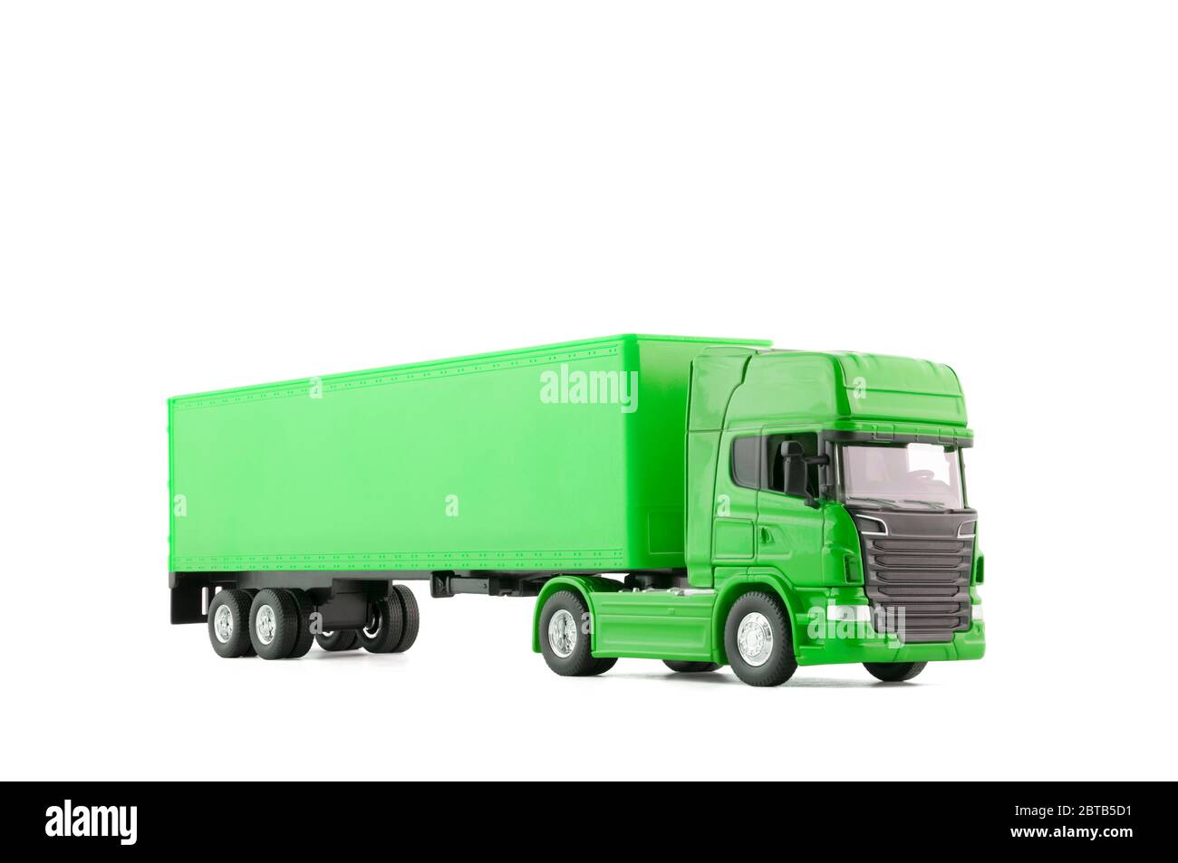 Green long truck with a trailer isolated on white background with clipping path Stock Photo
