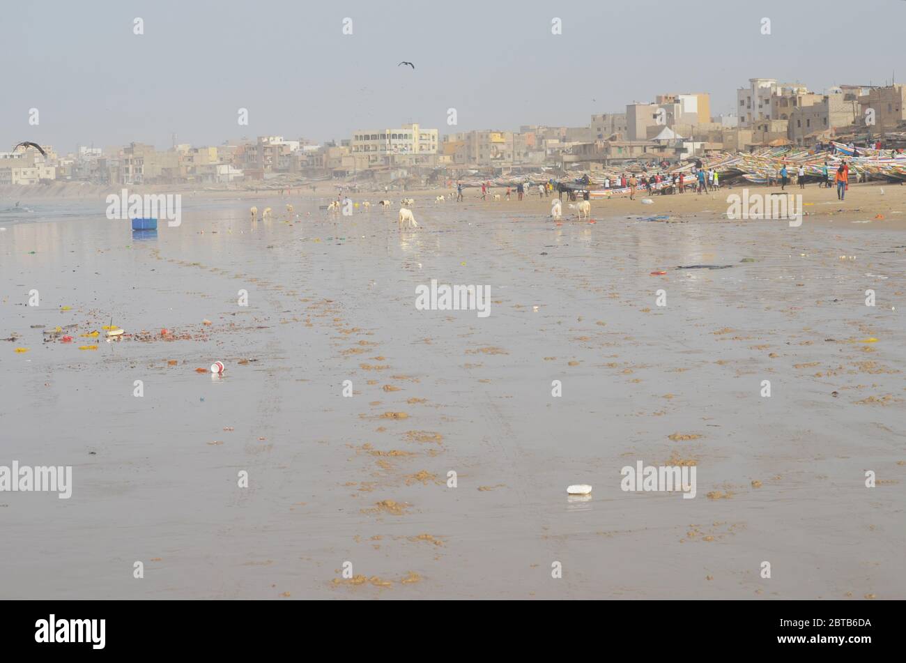 Yoff beach, an artisanal fishing landing site and populous coastal neighbourhood in Dakar, Senegal Stock Photo