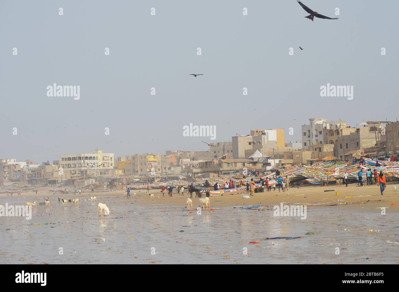 Yoff beach, an artisanal fishing landing site and populous coastal neighbourhood in Dakar, Senegal Stock Photo