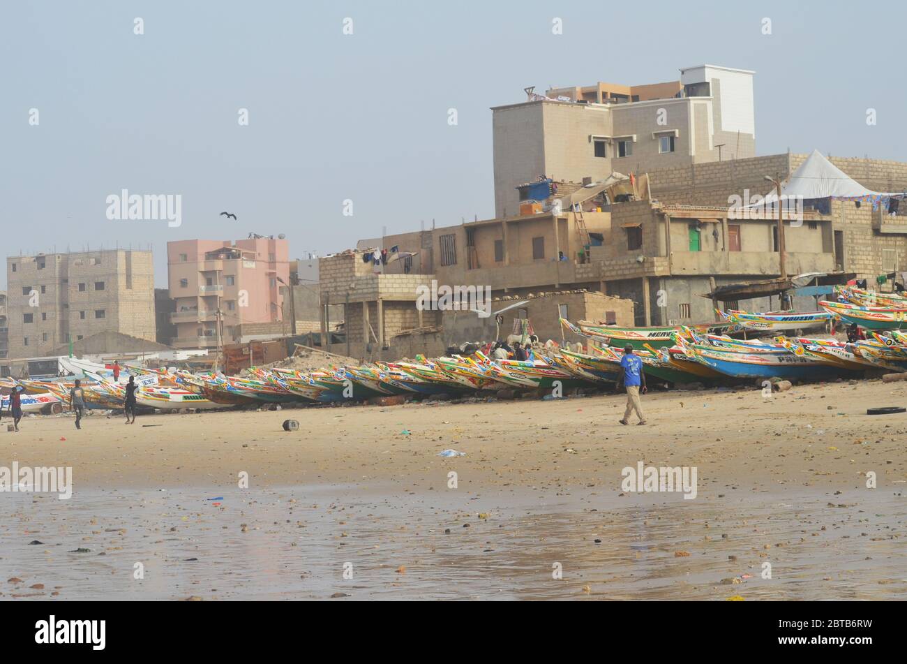 Yoff beach, an artisanal fishing landing site and populous coastal neighbourhood in Dakar, Senegal Stock Photo