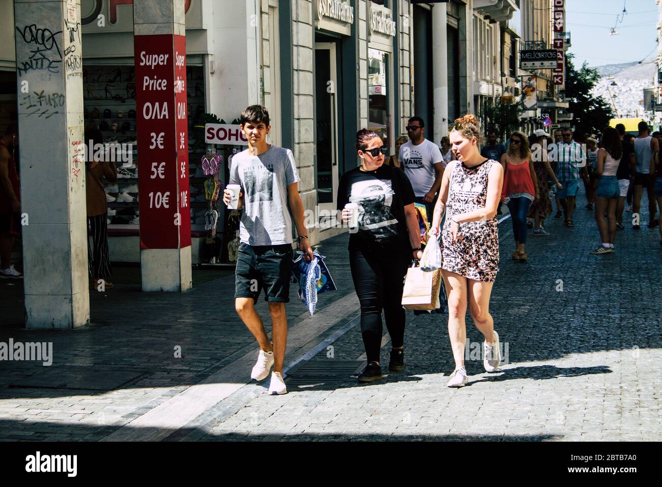 Athens Greece August 29, 2019 View of unknowns people walking and shopping  at Ermou street in Athens in the afternoon Stock Photo - Alamy