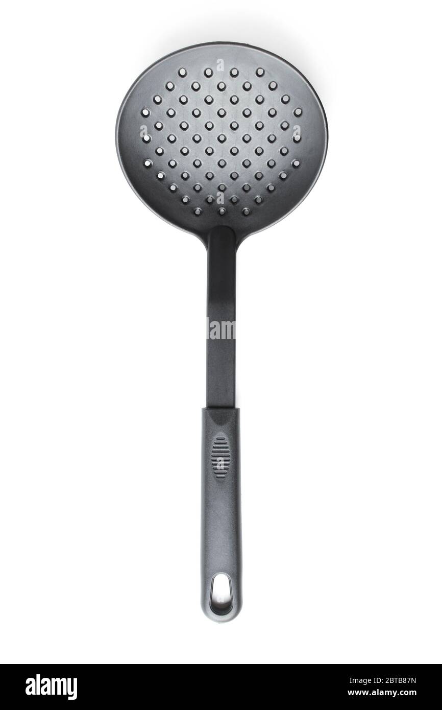 Plastic slotted spoon for kitchen isolated on white Stock Photo Alamy