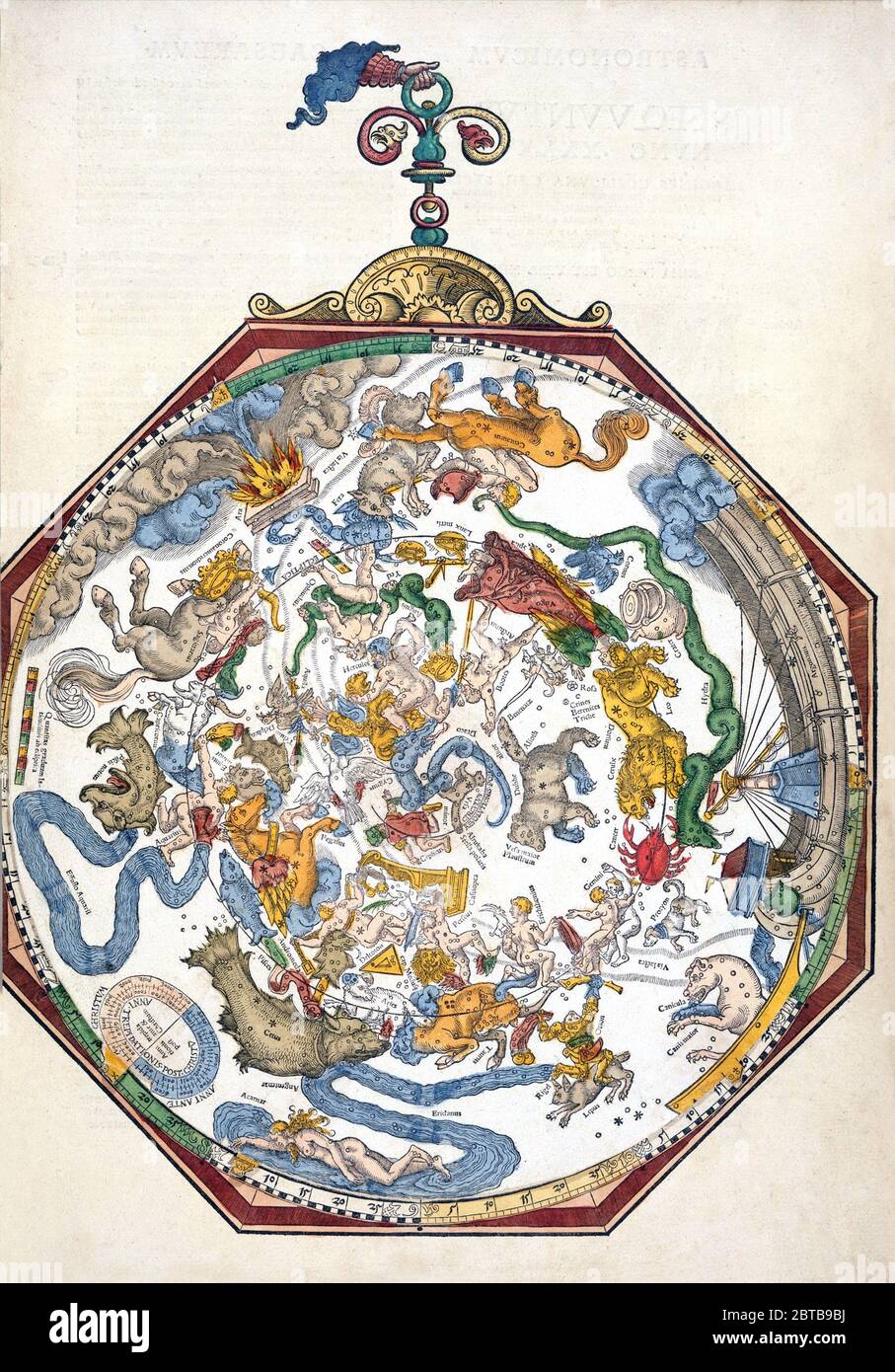 1540, GERMANY : The german cartographer , astronomer and mathematician  PETER APIAN aka PETRUS APIANUS aka PIETRO APIANO ( 1495 - 1552 ). Illustration from the book by Peter Apian ASTRONOMICUM CAESAREUM, printed in ( 1540 ), engraved by Michael Ostendorfer . - TOLOMEUS - TOLOMEO - AMERICO VESPUCCI - Amerigo - Peter Bennewitz or Peter Bienewitz - CARTOGRAFO - CARTOGRAFIA - CARTOGRAPHY - GEOGRAFIA - GEOGRAPHY - HISTORY - foto storiche  - COSMOGRAFIA - COSMOGONIA - ASTRONOMIA - ASTRONOMY - ASTRONOMER - ASTRONOMO -  illustrazione - illustration - engraving - incisione  - cartografo - cartografia - Stock Photo