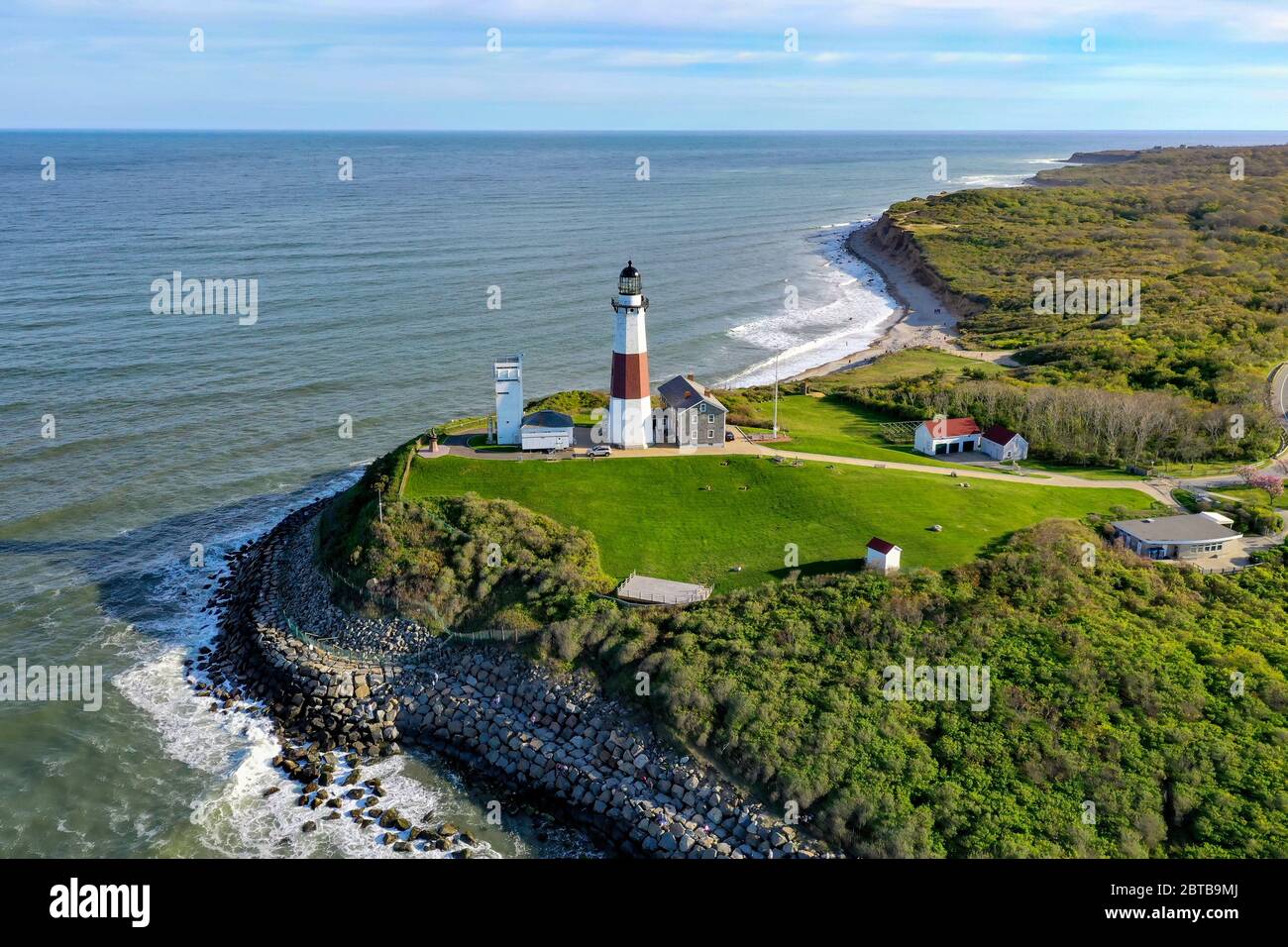 Montauk point lighthouse aerial view hi-res stock photography and