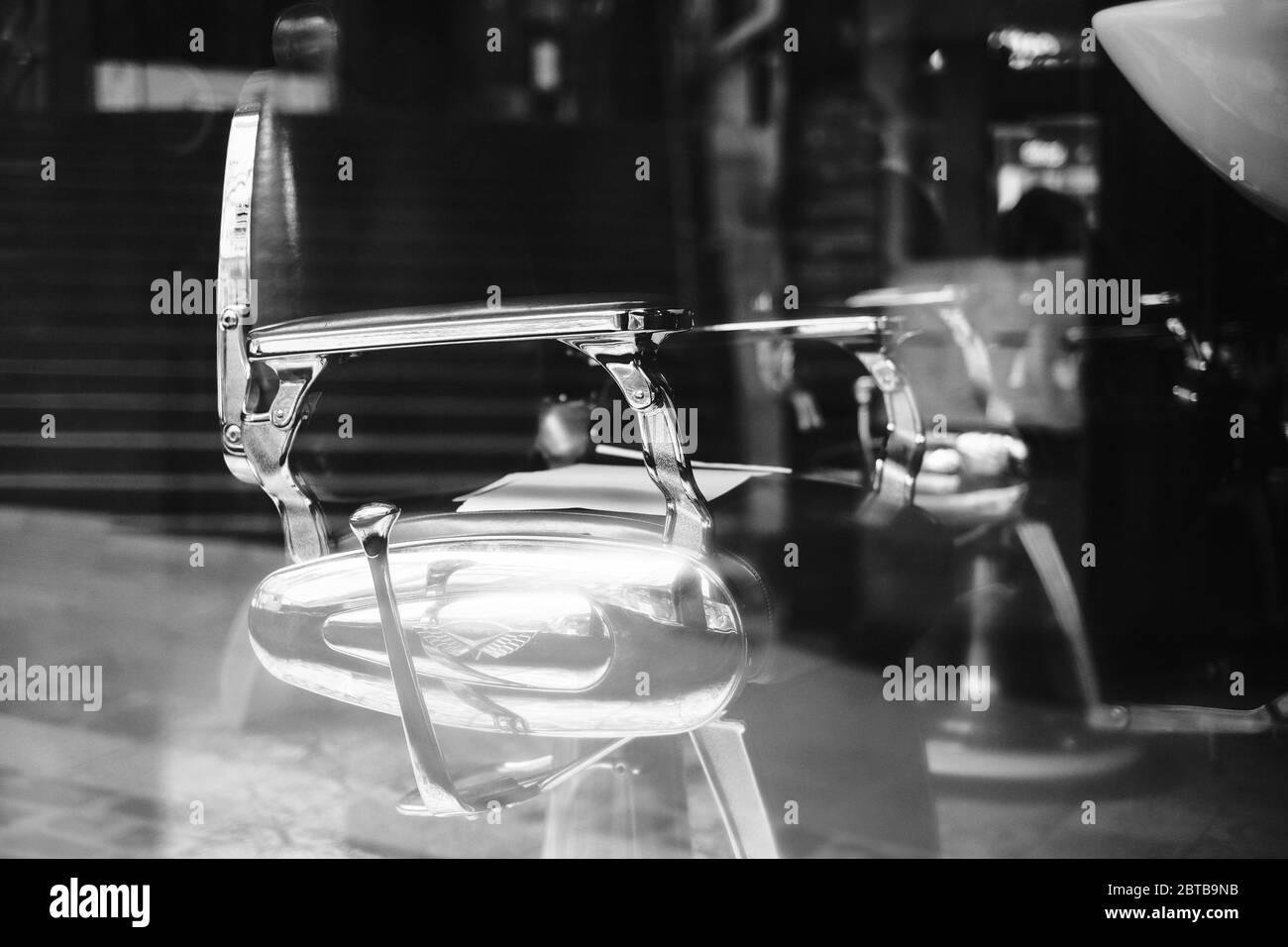 Chair in an empty barber shop during lockdown in Durham, UK Stock Photo