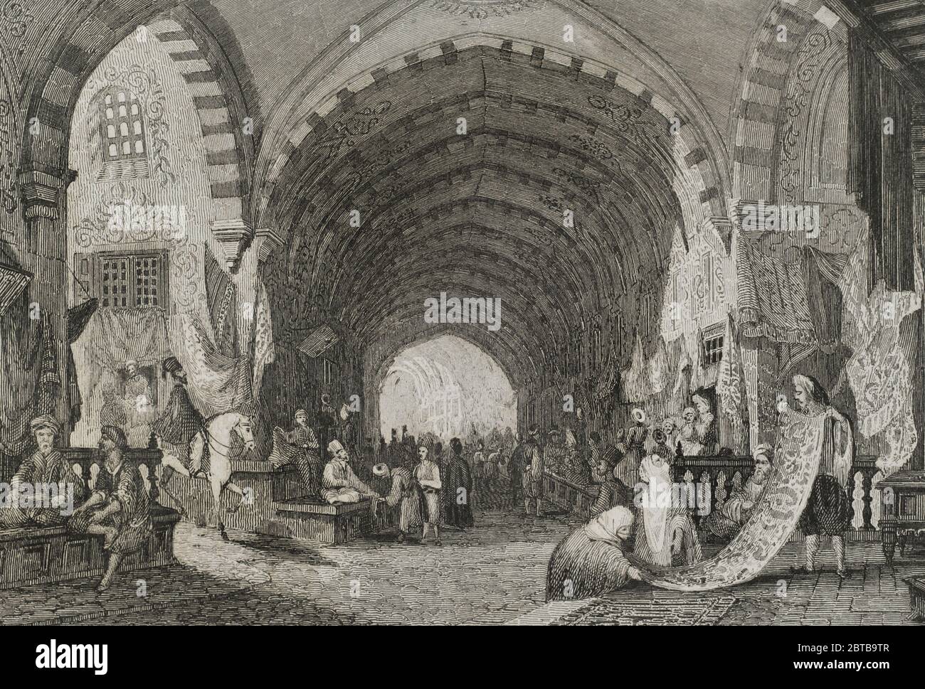 Ottoman Empire. Turkey. Constantinople (today Istanbul). The Bazaar. Engraving by Lemaitre. Historia de Turquia by Joseph Marie Jouannin (1783-1844) and Jules Van Gaver, 1840. Stock Photo