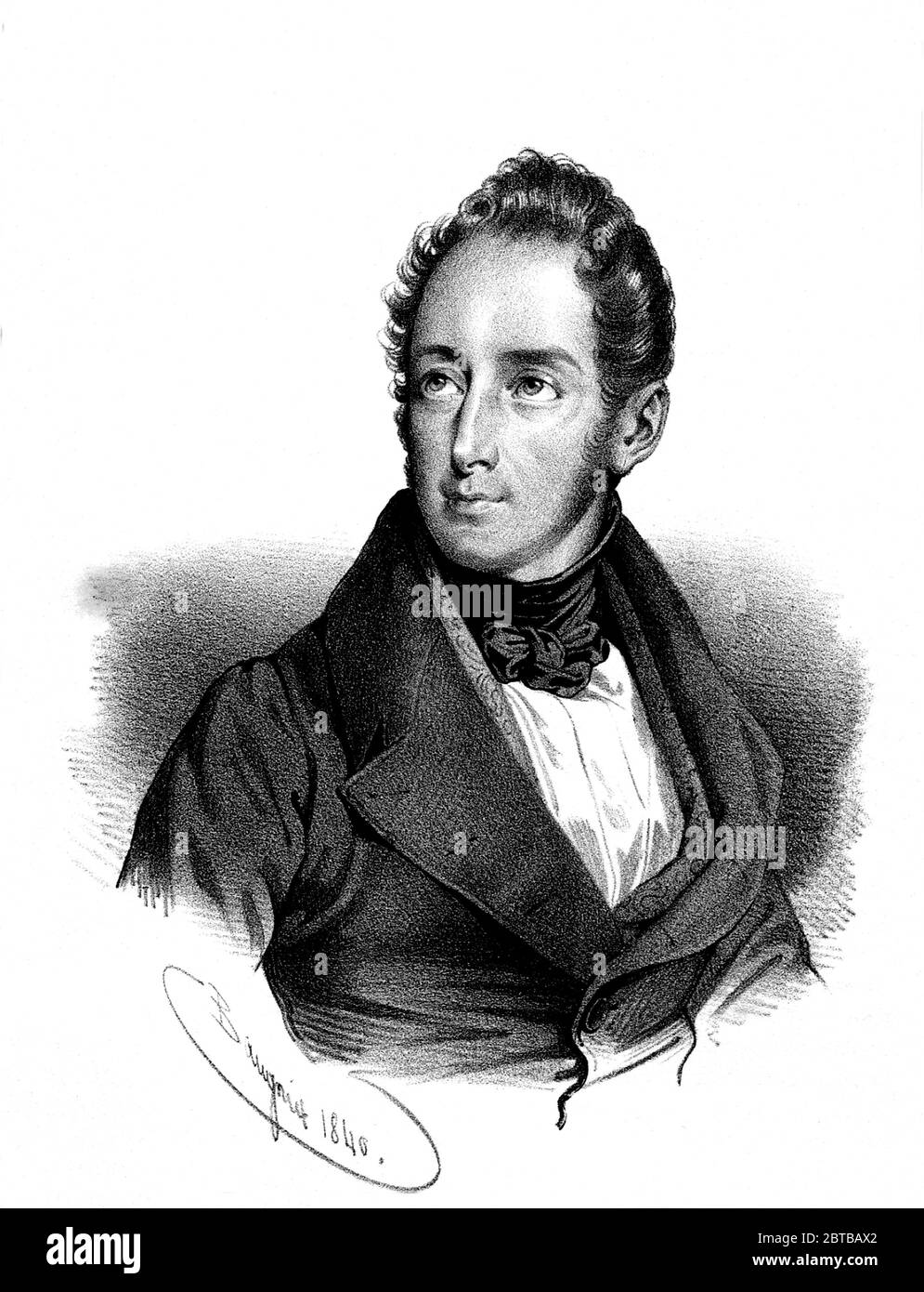 1840 , FRANCE : The french writer, historian , poet and politician ALPHONSE Marie Louis de Prat DE LAMARTINE ( 1790 – 1869 ). - La Martine - STORICO - POLITICO - POLITICA - POLITIC - LETTERATURA - LITERATURE - scrittore - ritratto - portrait - POETA - POESIA - POETRY - collar - colletto --- Archivio GBB Stock Photo
