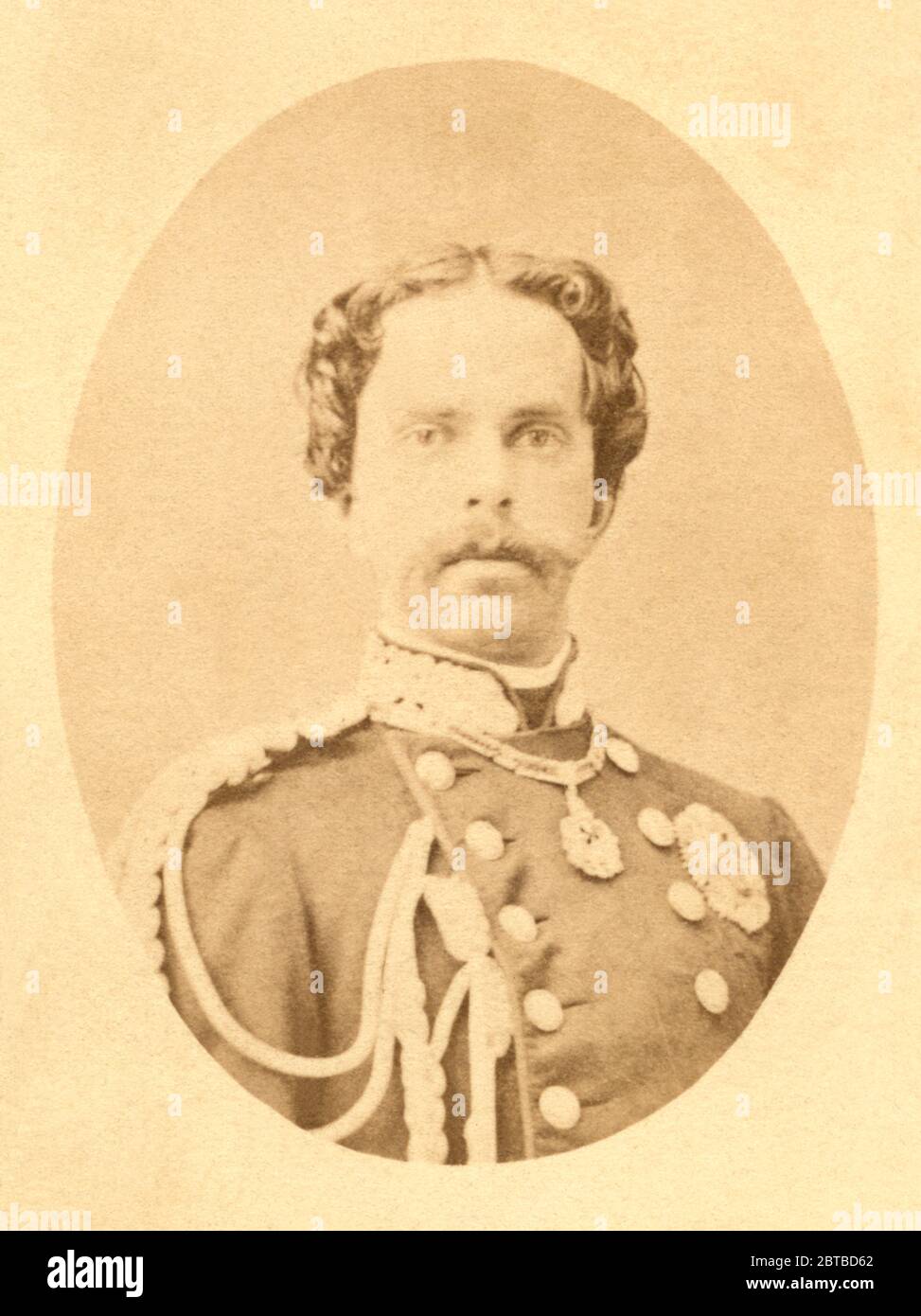 1865 ca. , ROMA ,  ITALY : The  italian King UMBERTO I ( 1844 - 1900 ) when was young, father of future  King VITTORIO EMANUELE III di SAVOIA ( 1869 - 1947 ) . Undentified photographer but possible Henri Le Lieure , Roma. - ITALY  - ITALIA  - CASA SAVOIA - REALI - SAVOY - NOBILITY - ROYALTY - HISTORY - FOTO STORICHE - royalty - nobili - nobiltà italiana  - portrait - ritratto - baffi - moustache - military dress uniform - uniforme divisa militare - RE - REALI --- Archivio GBB Stock Photo