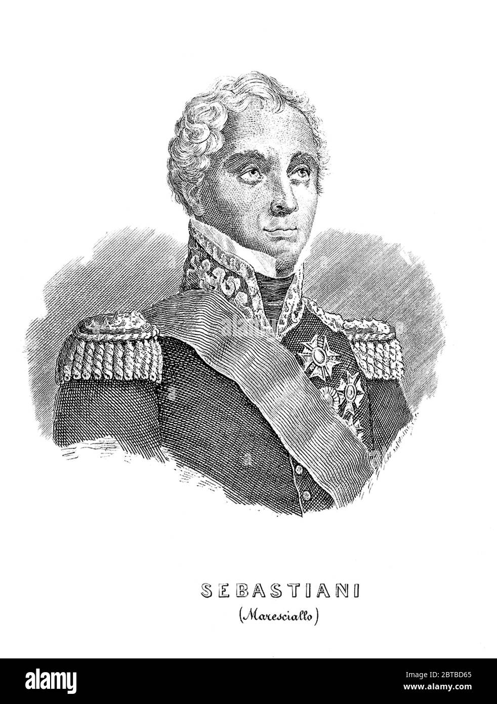 1822 , FRANCE  : The french-corse politician and  General  HORACE SEBASTIANI Comte de La Porta et de l'Empire ( 1771 - 1851 ) . General at time of Emperor NAPOLEONE I BONAPARTE ( 1769 - 1821 ). Engraving by unknown artist  . - ritratto - portrait - Generale - NAPOLEON - Napoléon - FOTO STORICHE - HISTORY - royalty - reali - nobili - nobility - nobili - nobiltà francese e italiana - Napoleon - imperatore - Emperor - FRANCIA - FRANCE - military uniform - divisa uniforme militare - incisione - engraving - Conte - Count --- Archivio GBB Stock Photo