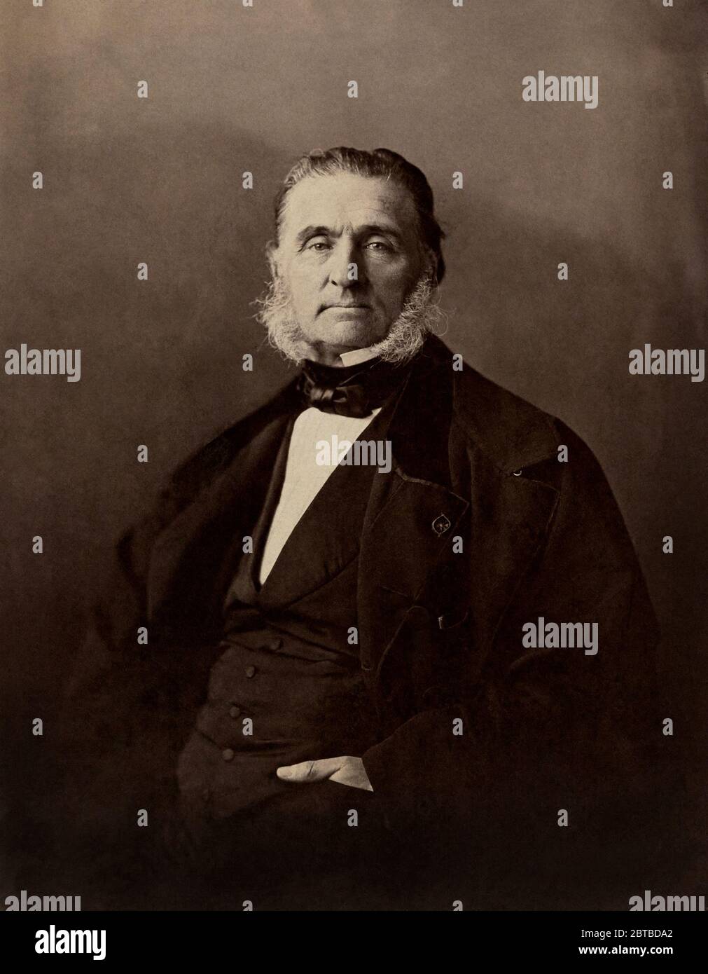 1865 ca , FRANCE : The french physician  and internist ARMAND TROUSSEAU ( 1801 - 1867 ). Photo by Félix Nadar ( 1820 - 1910 ). In April 2020 a study in Italy (including Dr. Giampaolo Palma ) on the causes for Coronavirus Covid19 , brought back Trousseau's studies  death from venous microthrombosis ( Pulmonary Thromboembolism TEP ) and not the pneumonia of the patients and therefore adjust the therapies with the use of curtisonics and low molecular weight heparin at high doses (Clexane 8,000 IU / day). According to the analysis of 70 autopsies examined in Italy it seems that death is precisely Stock Photo