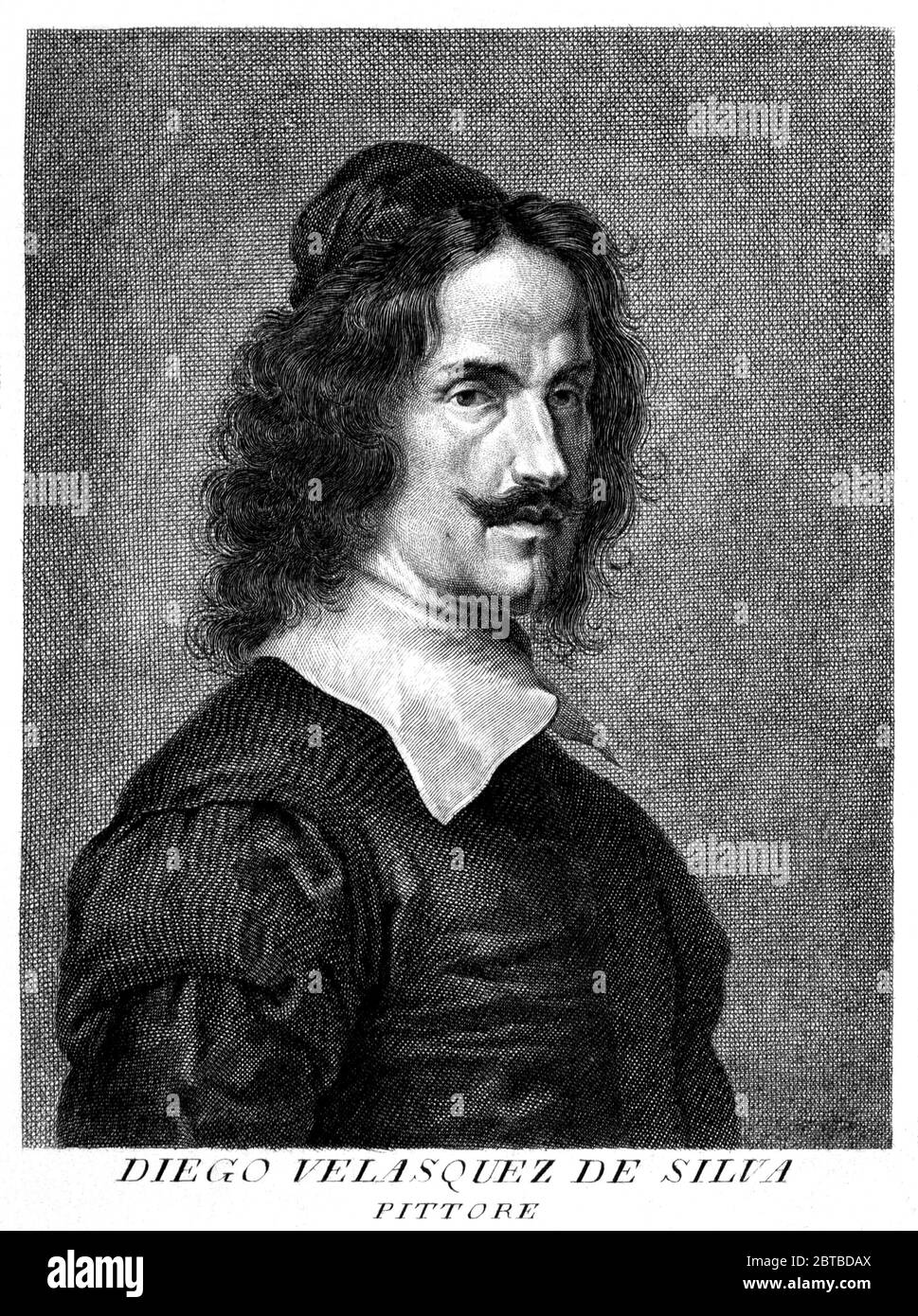 1640 , SPAIN : The spanish painter DIEGO VELASQUEZ Da SILVA ( 1599 - 1660 ) . Portrait from undentified italian engraver. - ARTS - ARTI VISIVE - ARTE - PORTRAIT - RITRATTO - HISTORY - FOTO STORICHE - beard - barba - baffi - moustache - hat - cappello - collar - colletto - SPAGNA - incisione - illustrazione - illustration - Velasques --- Archivio GBB Stock Photo