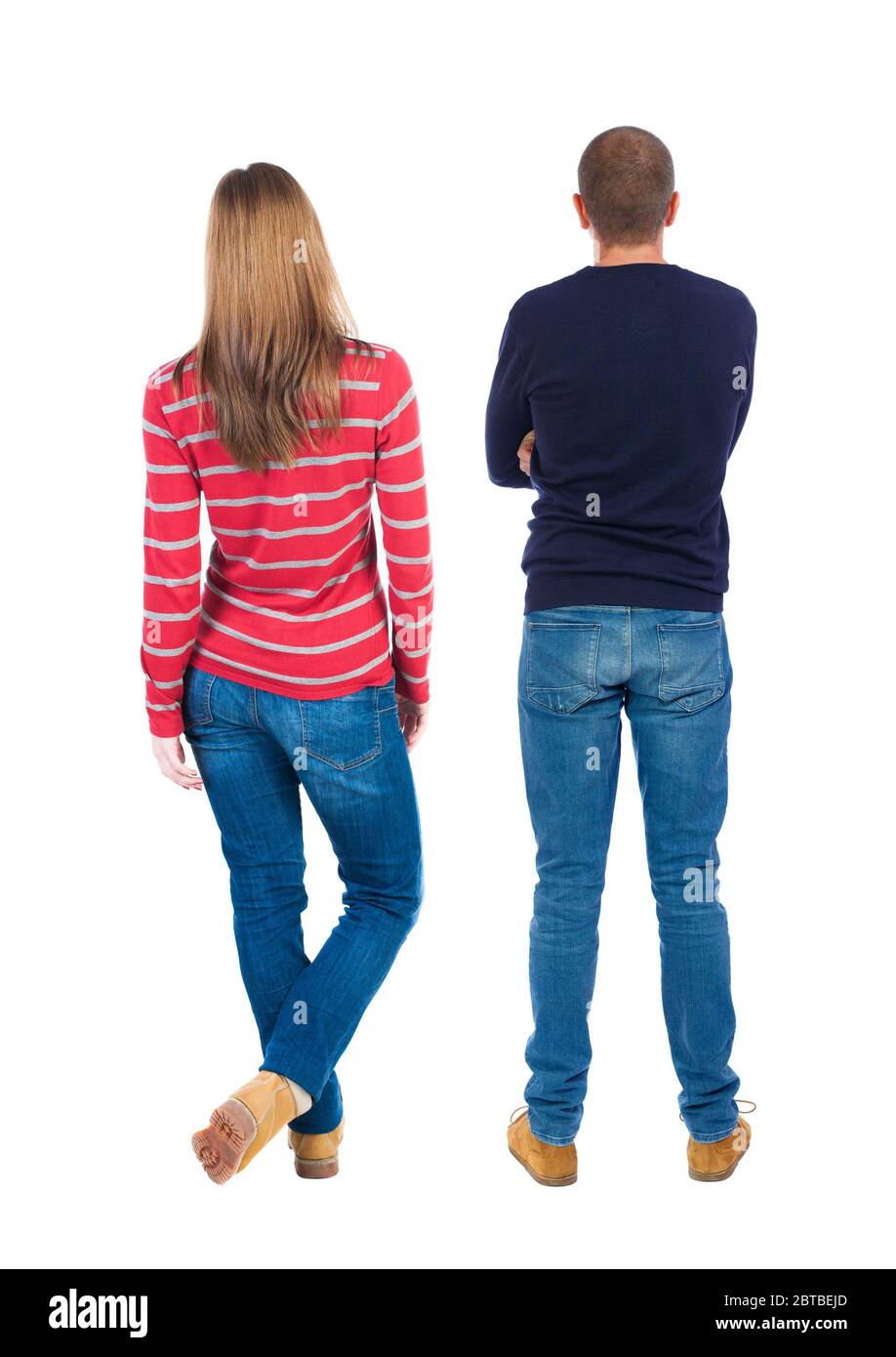 Back view couple in sweater. beautiful man and woman. Rear view people ...