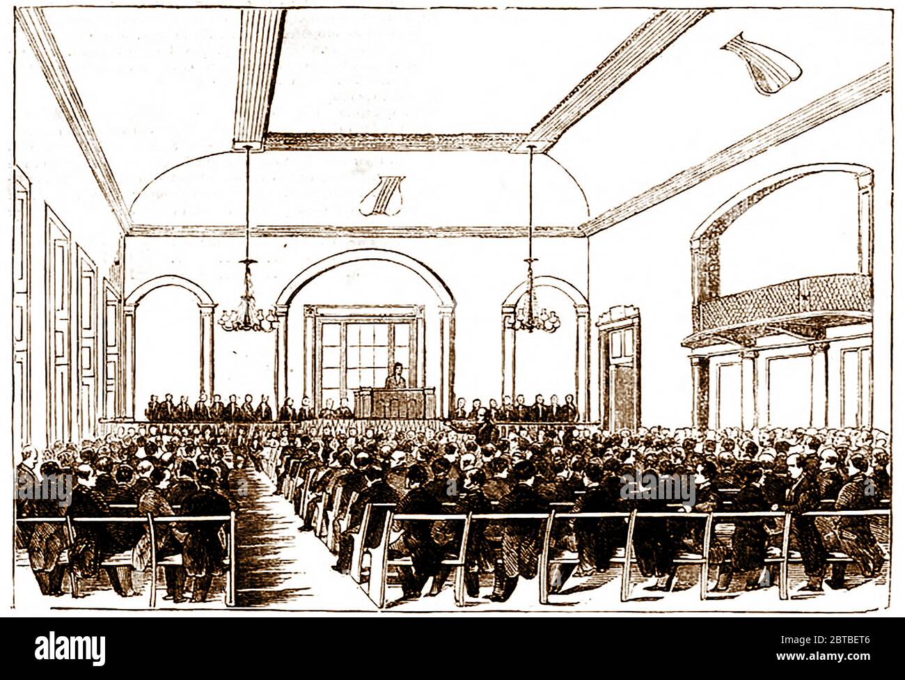 An engraving of the 96th (1842) annual Wesleyan Conference in City Road Chapel, London Stock Photo