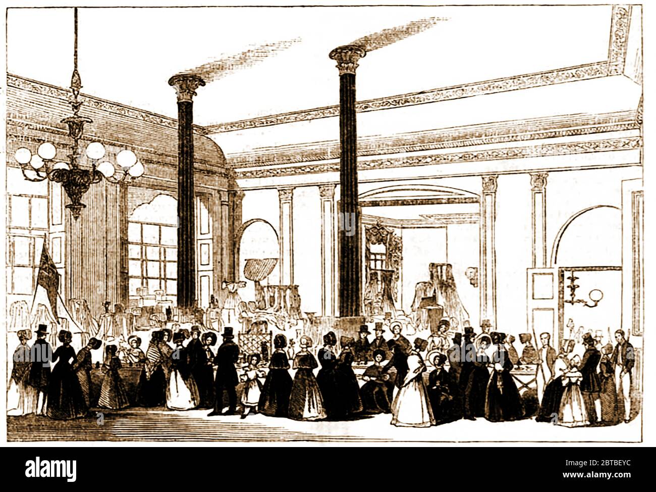 An engraving of the ladies bazaar attached to the 96th (1842) annual Wesleyan Conference in City Road Chapel, London Stock Photo