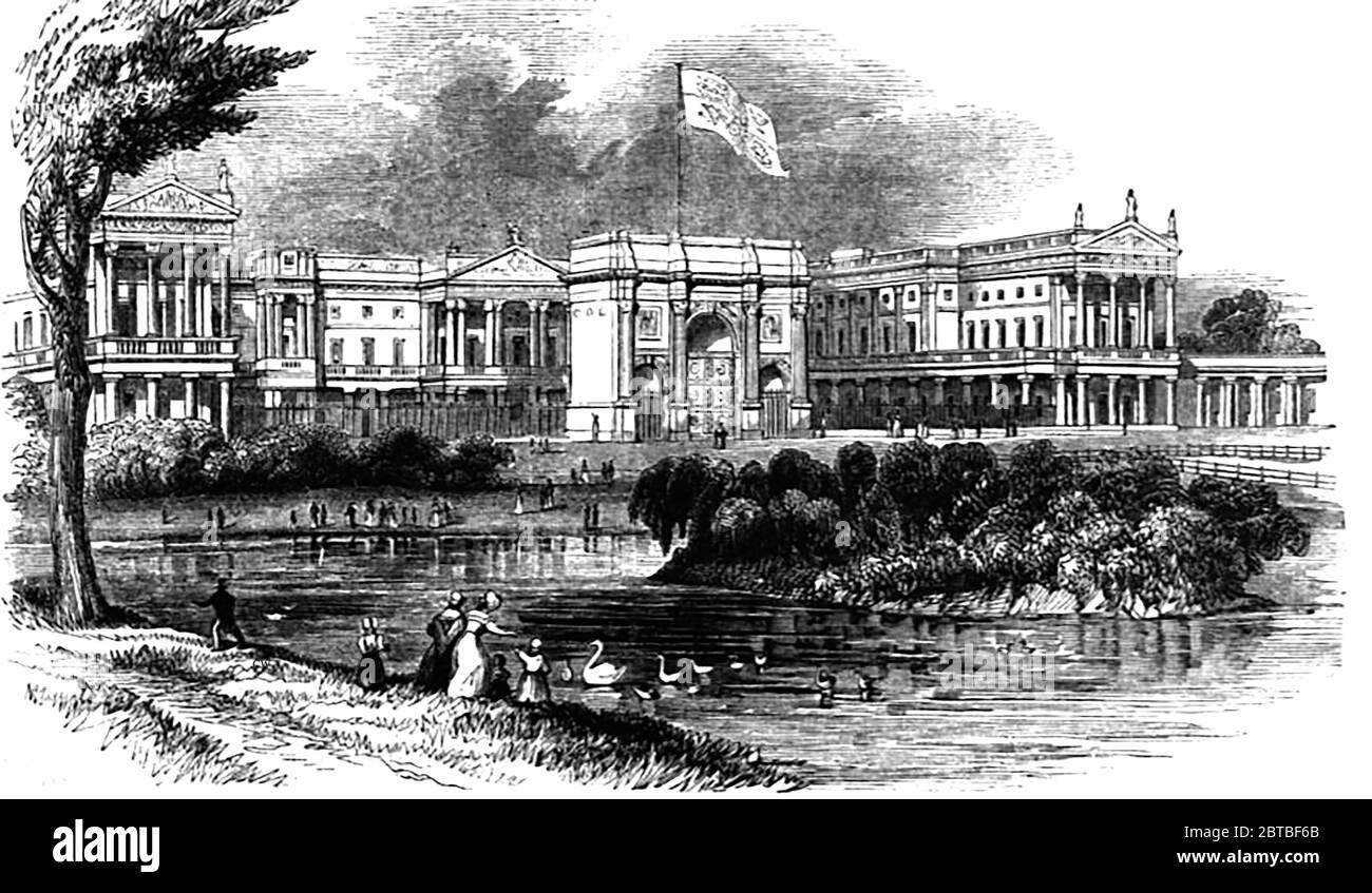 Buckingham Palace from the Park 1842 Stock Photo