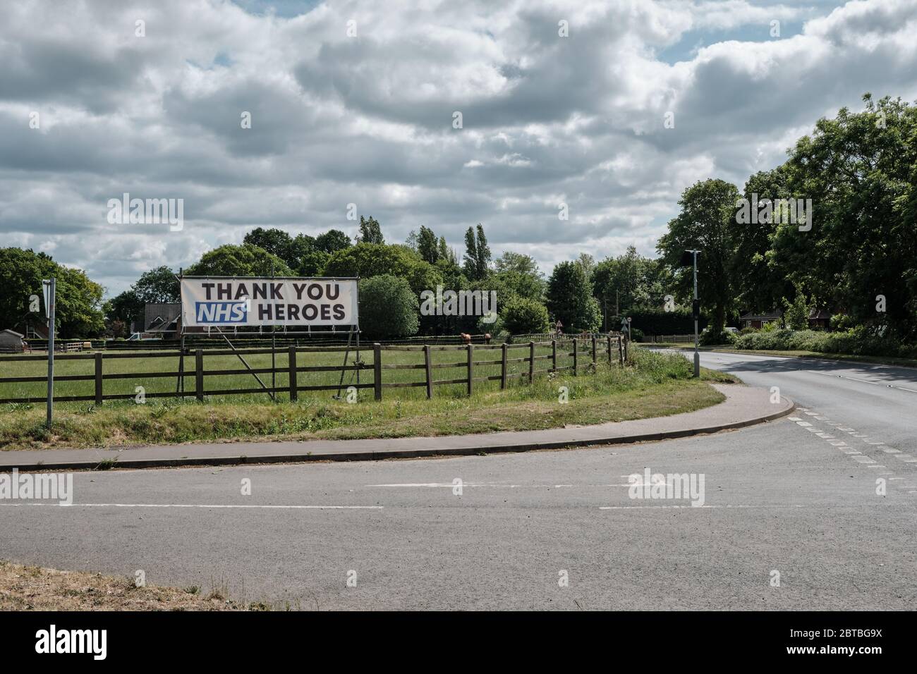 Thank you to NHS Staff sign in Coltishall, Norfolk, UK calling them heroes during the Coronavirus Pandemic. 24th May 2020. Stock Photo