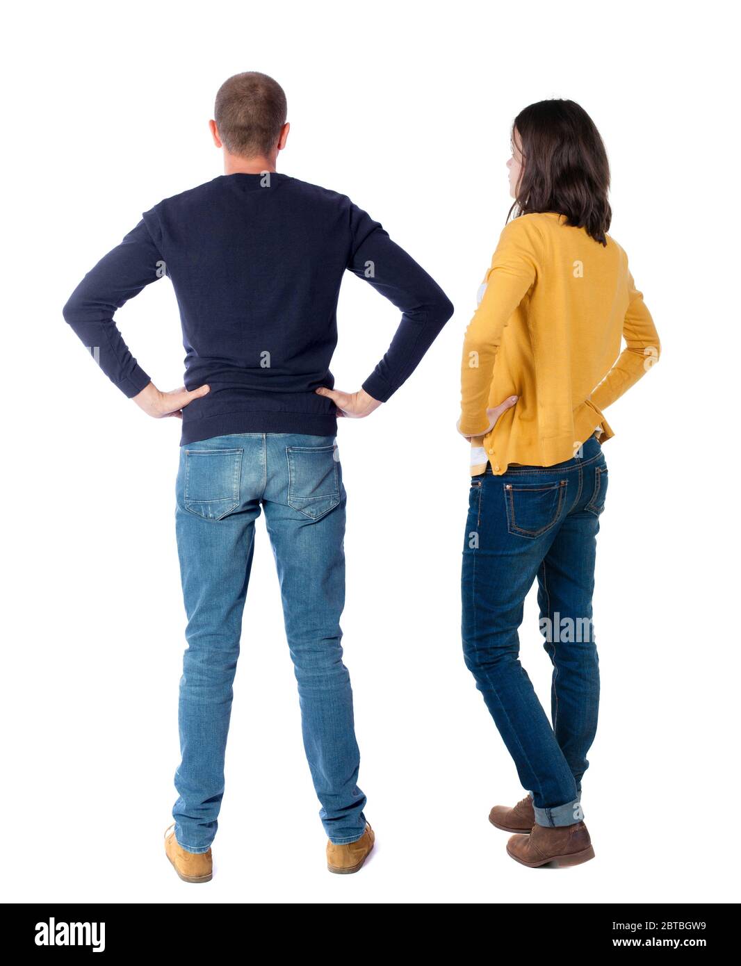 Back view couple in sweater. beautiful man and woman. Rear view people ...