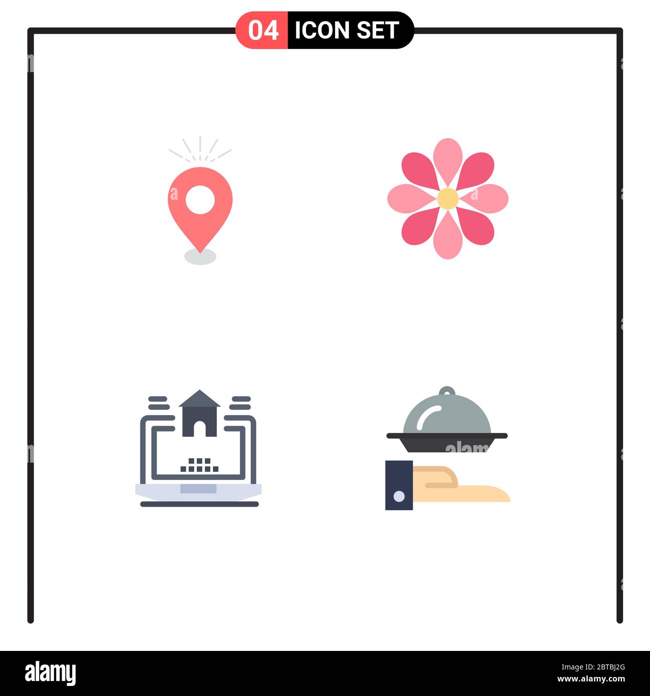4 Thematic Vector Flat Icons and Editable Symbols of location, plant, holiday, decoration, home Editable Vector Design Elements Stock Vector