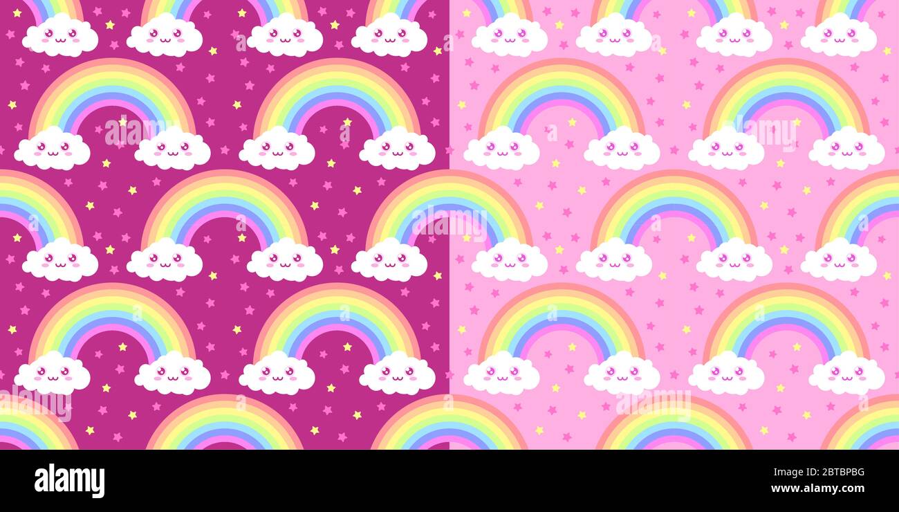 Funny Kawaii Rainbow Seamless Abstract Pattern Vector Illustration Background Stock Vector
