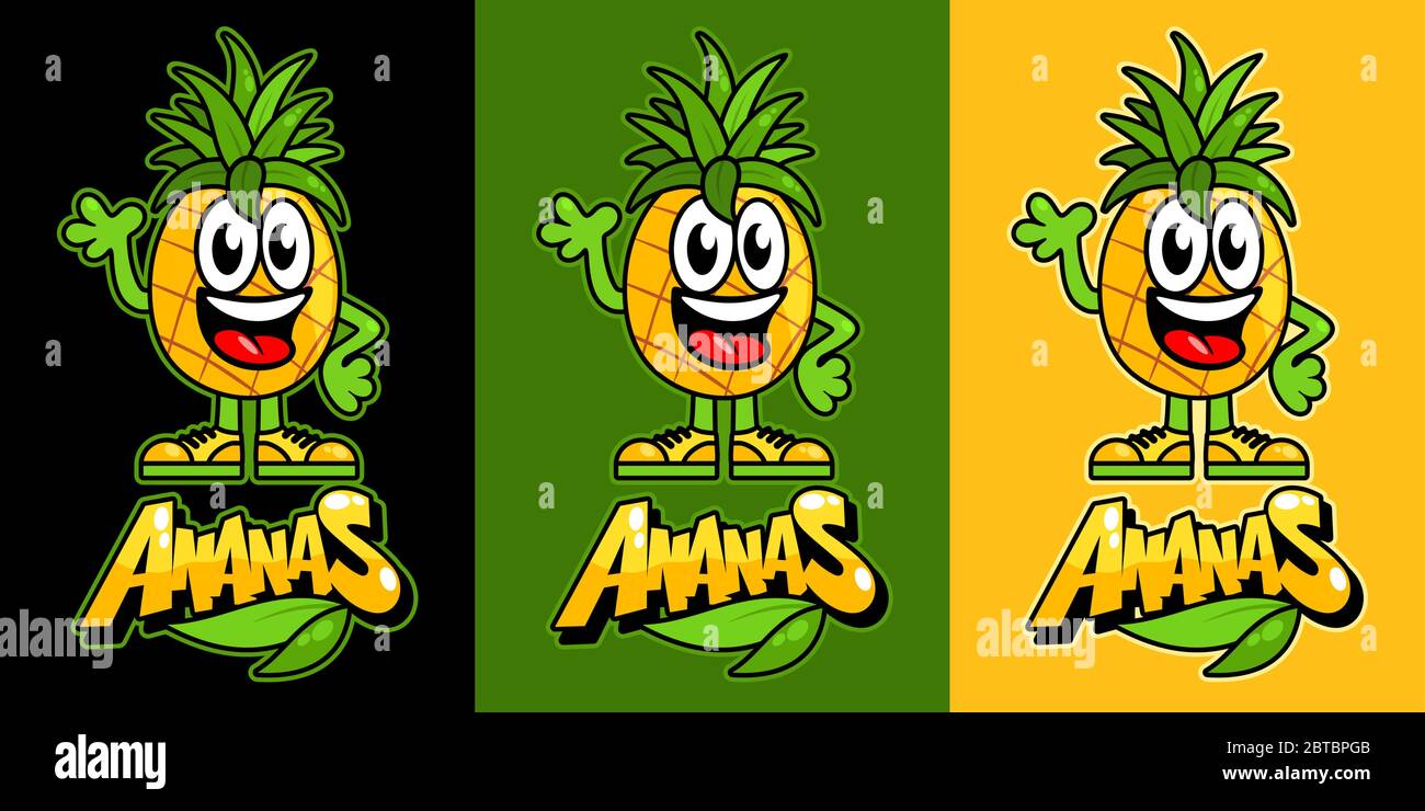 Cute Kawaii Pineapple Fruit Funny Vector Illustration Of Cartoon Ananas Friendly Ananas Stock Vector Image Art Alamy