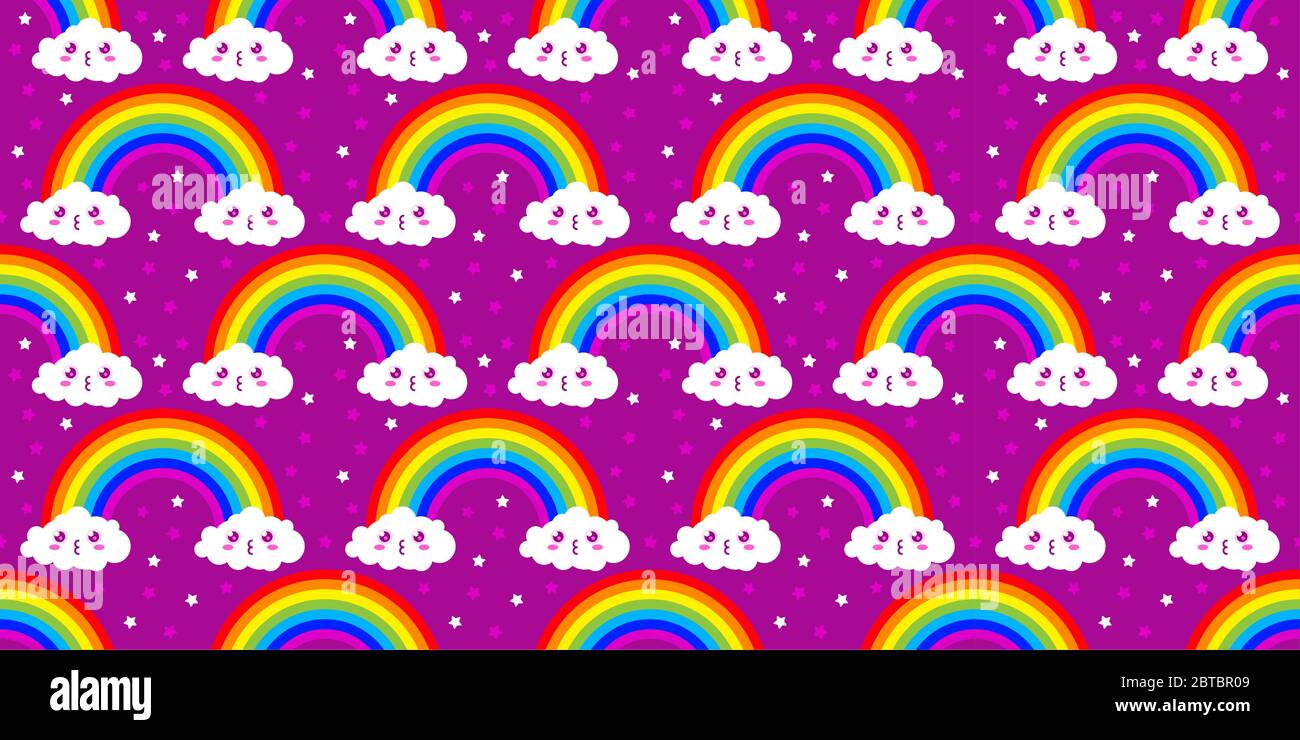 Funny Kawaii Rainbow Seamless Abstract Pattern Vector Illustration Background Stock Vector