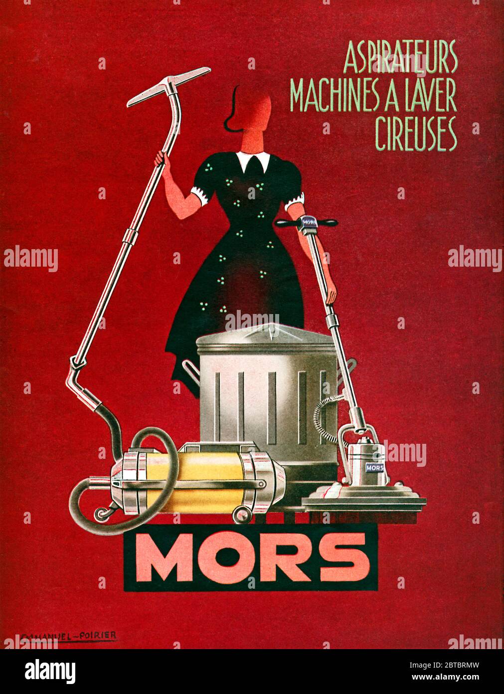 Mors Vaccum Cleaners and Floor Polishers, 1948 poster for the French domestic cleaning machines Stock Photo