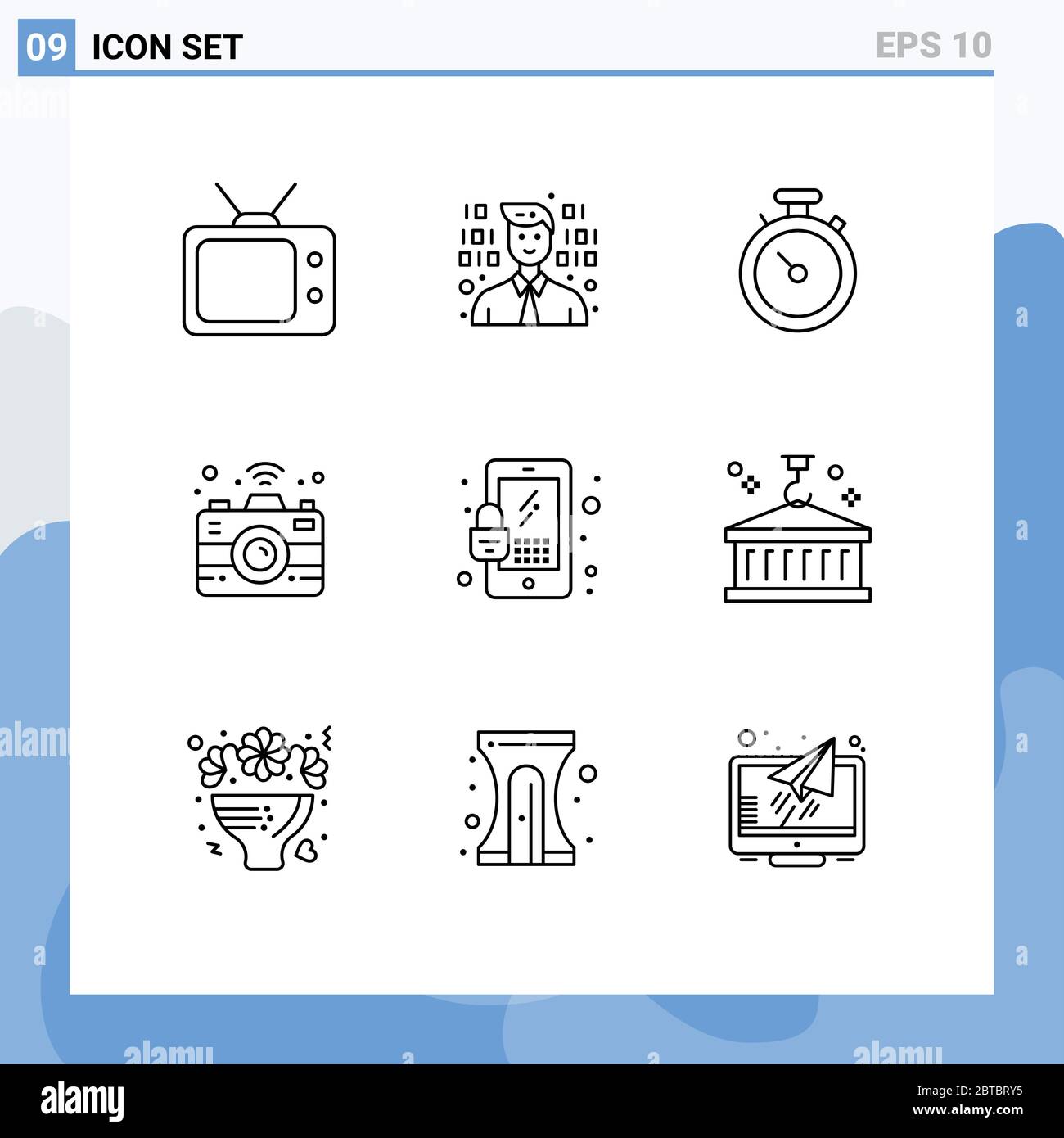 Modern Set of 9 Outlines Pictograph of business, security, navigation, mobile, wifi Editable Vector Design Elements Stock Vector