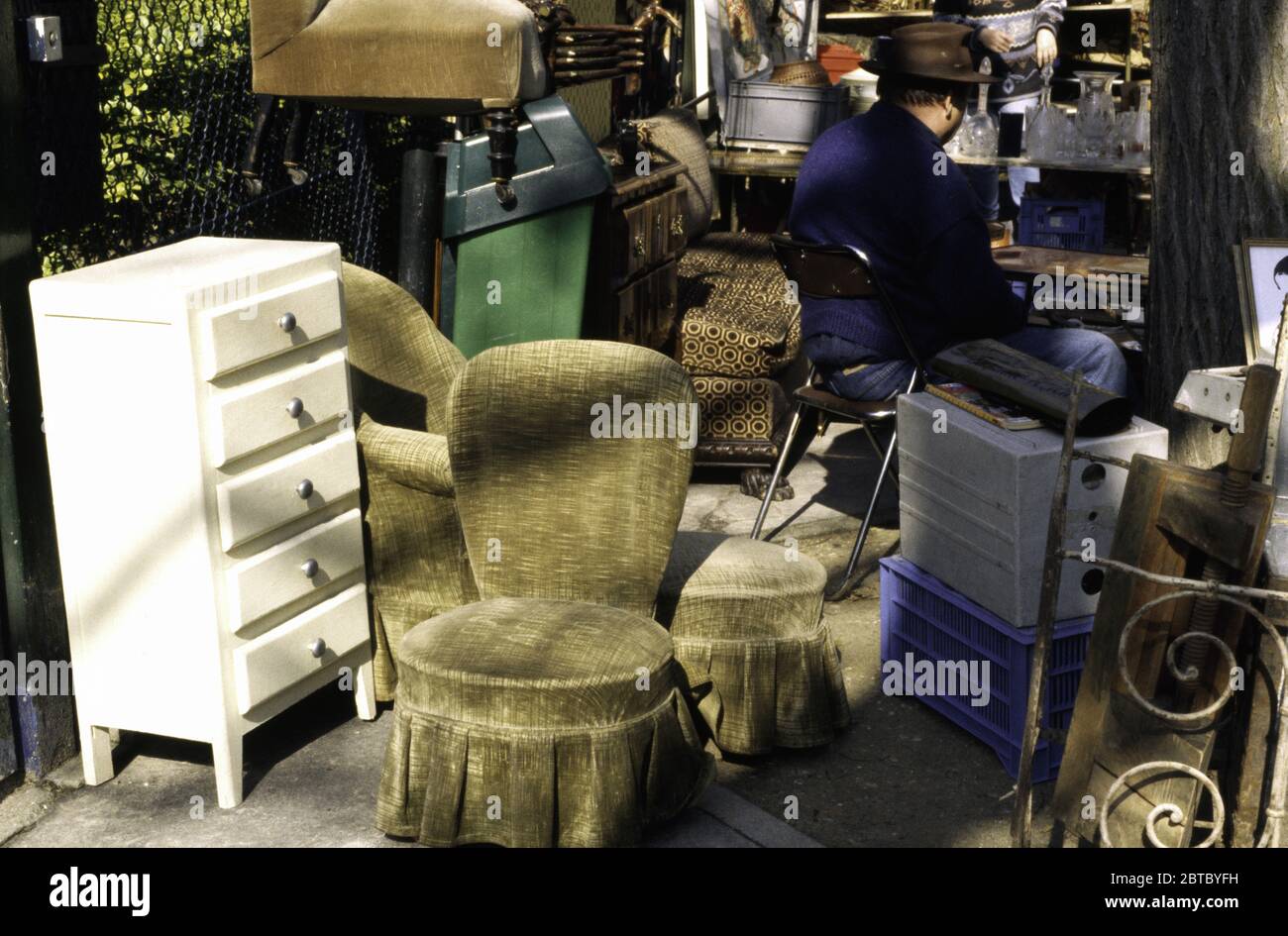 Second hand furniture for sale at street market EDITORIAL USE ONLY Stock Photo