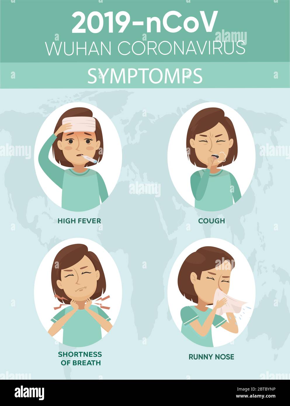 Coronavirus Symptoms vector. Signal of covid19 Cough, Fever, Sneeze, Headache, breathing