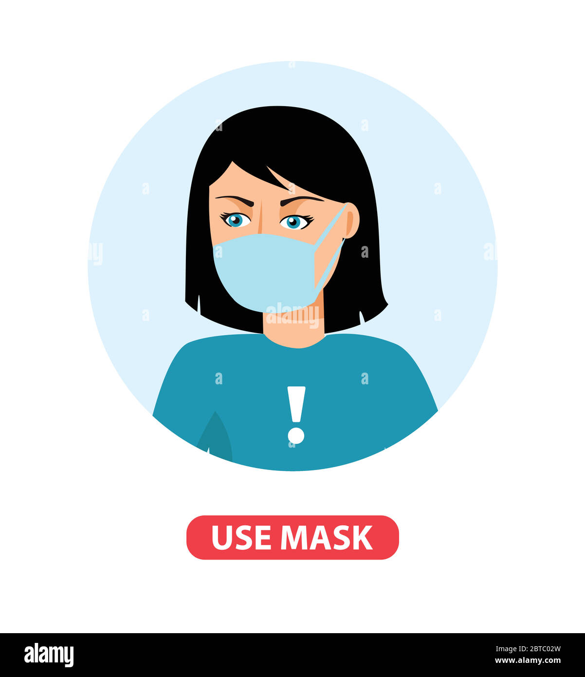 Woman wear mask vector. Vector Wear Face Mask sign for women. Warning sign recommend use of protective face mask in prevention virus infection Stock Vector