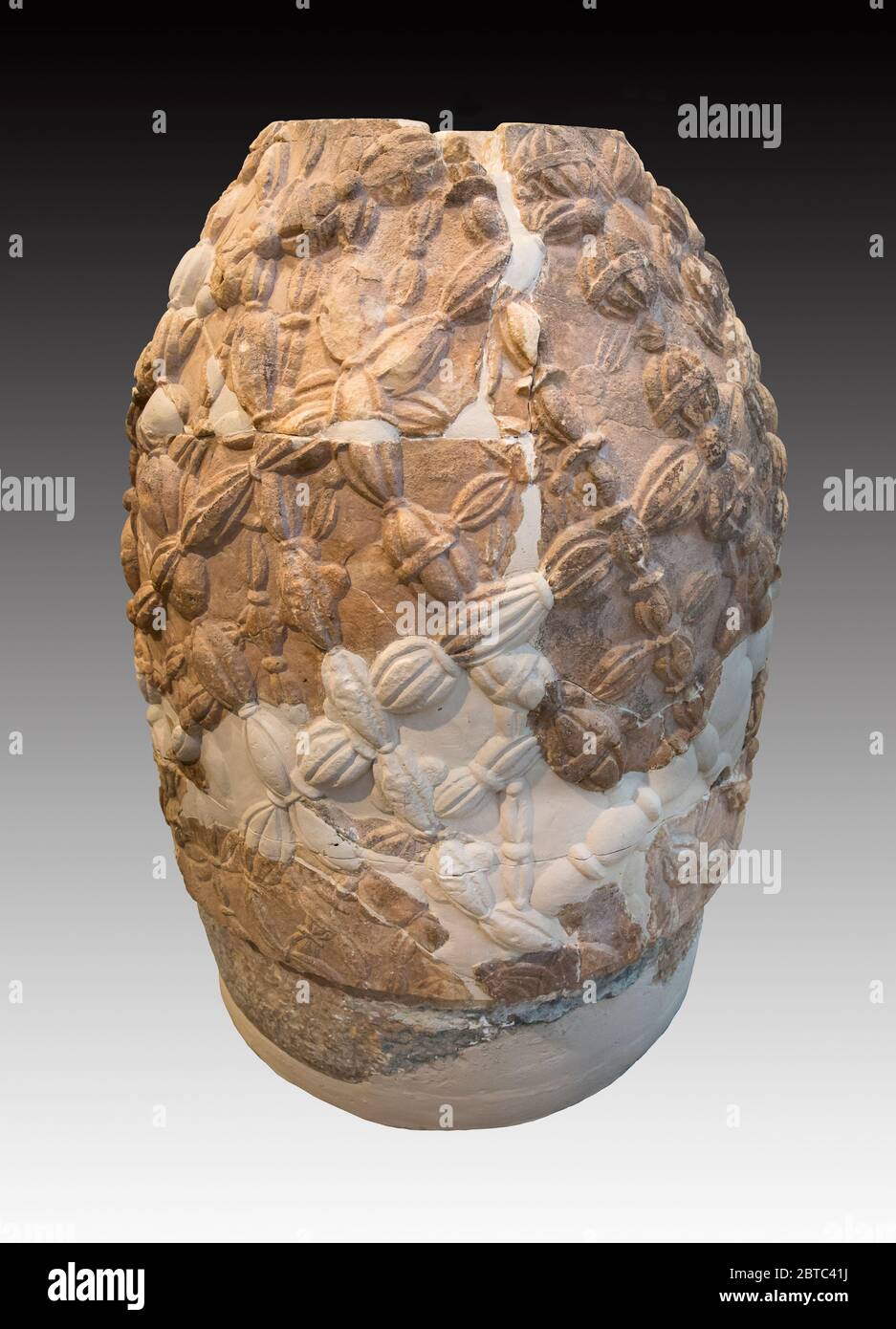 The Hellenistic marble Omphalos, reconstructed in the Delphi Archaeological Museum in Delphi Greece -  The marble omphalos was found in the area to th Stock Photo