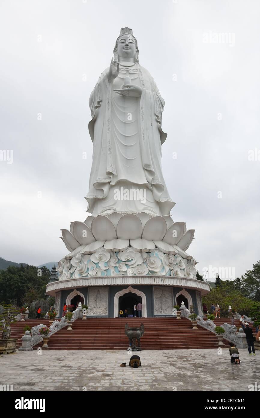 Lady Buddha is the tallest Buddha statue in Vietnam and is located at Linh Ung Pagoda on Son Tra Peninsula in Da Nang Stock Photo
