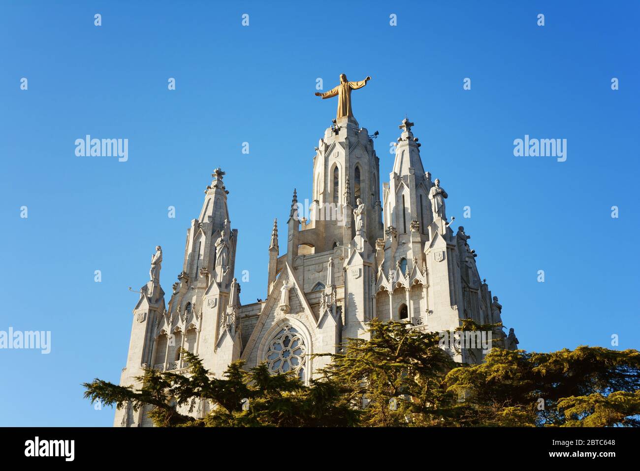 The Temple of the Sacred Heart of Jesus (Sagrat Cor) in Tibidabo amusement park, Barcelona, Spain Stock Photo