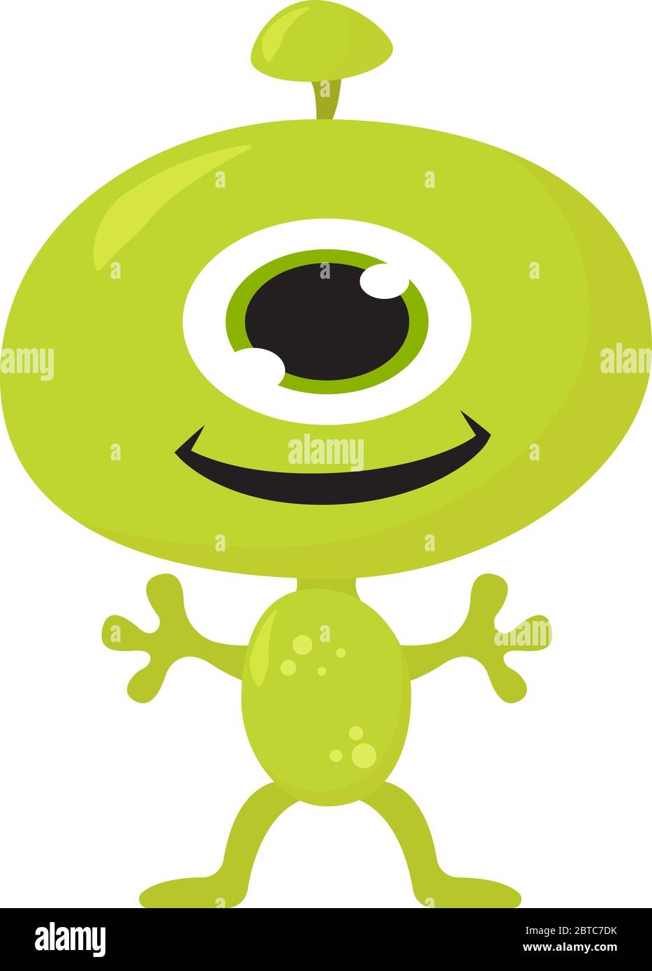 Green cute alien with one eye , illustration, vector on white