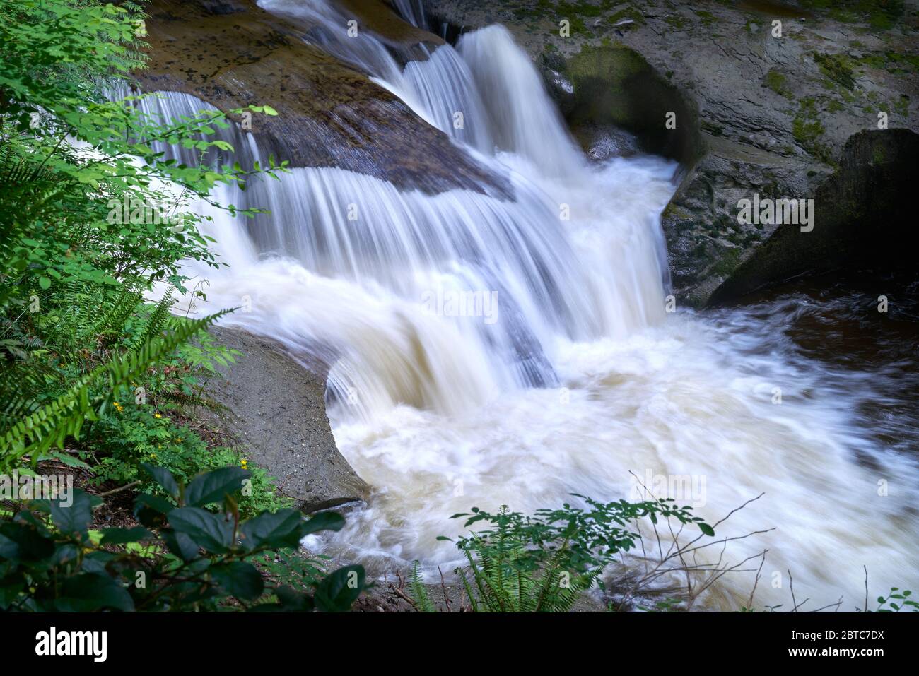 Cliff Falls Kanaka Creek Park. Water flowing over Cliff Falls in Kanaka Creek Regional Park. Stock Photo