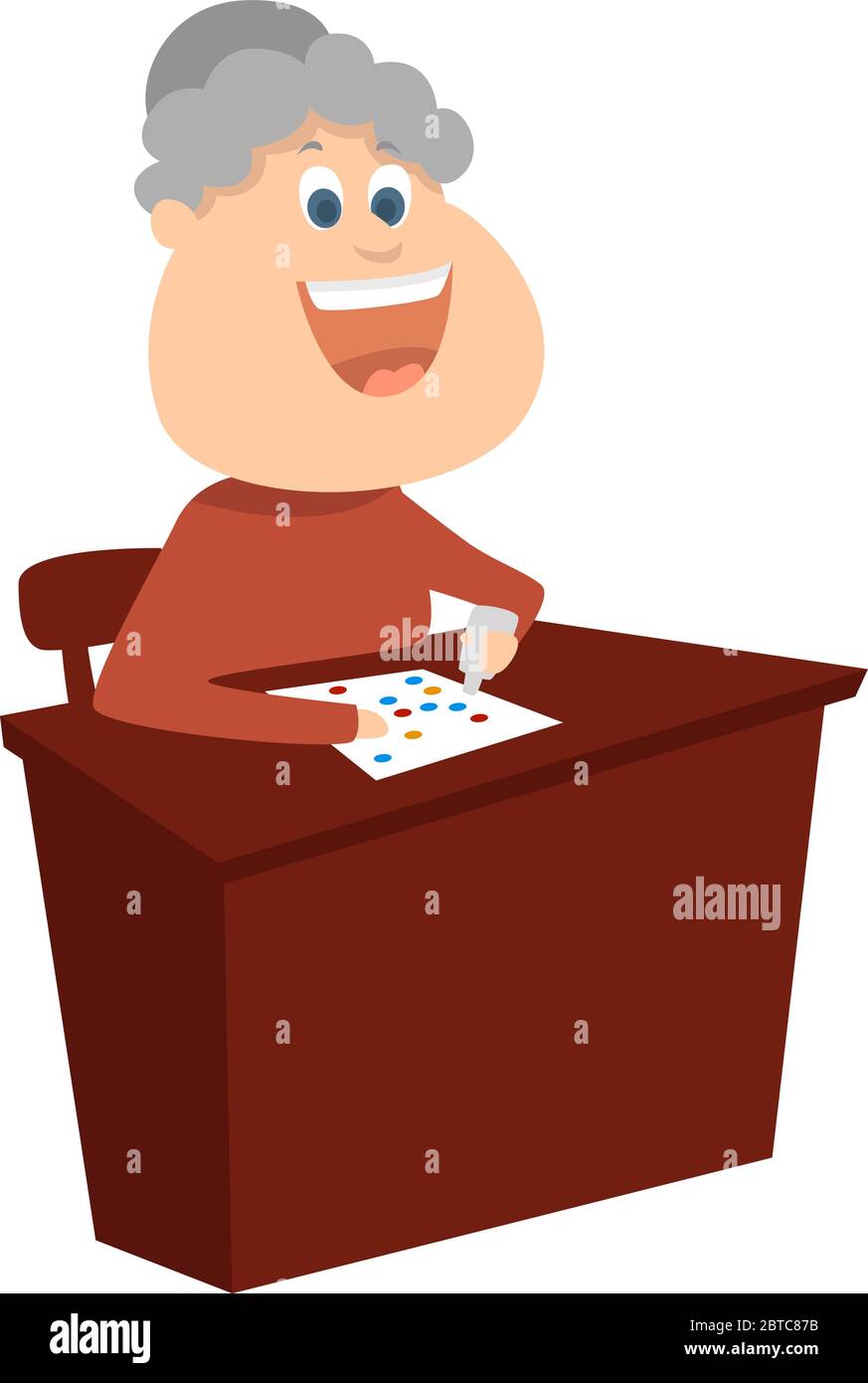 Woman playing bingo , illustration, vector on white background Stock Vector