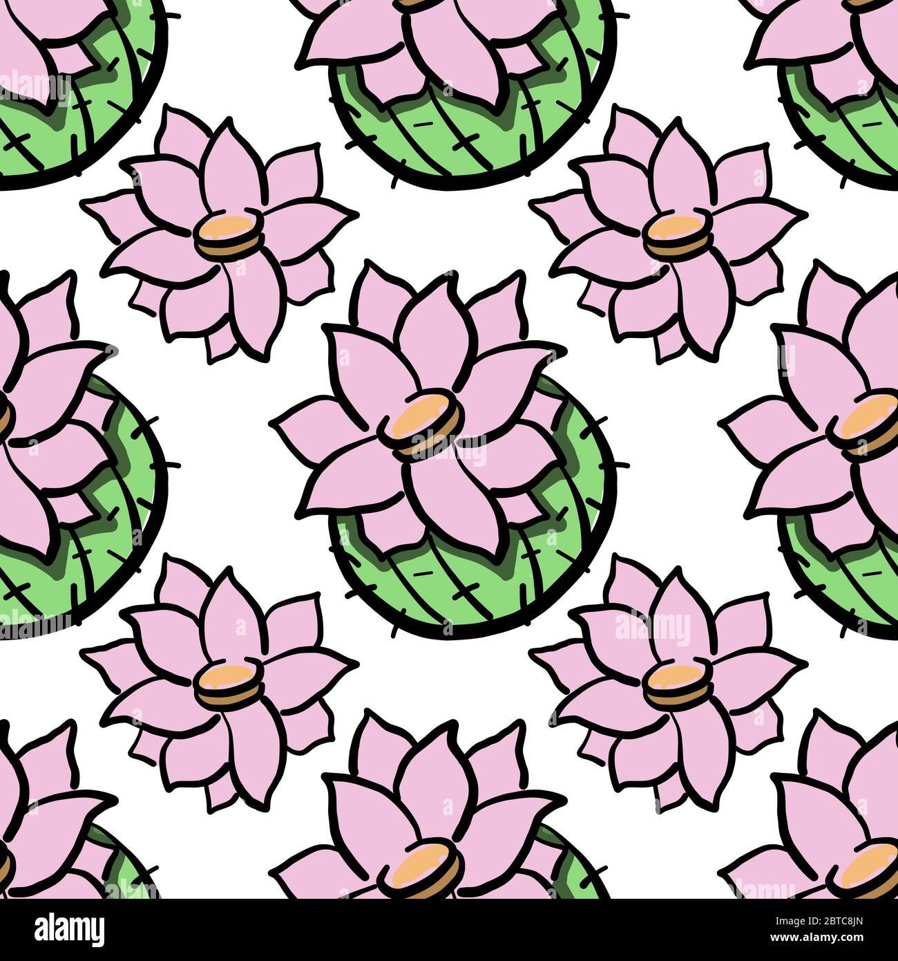 Cactus with flowers pattern , illustration, vector on white background Stock Vector