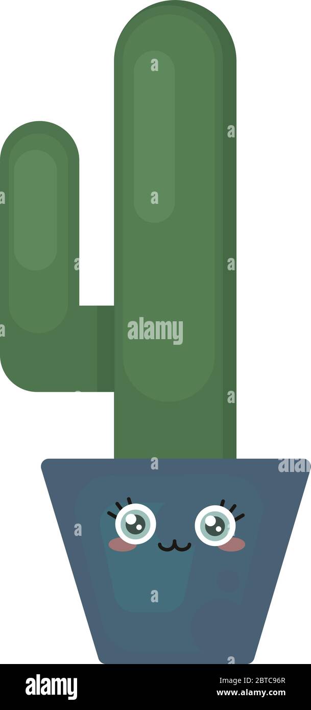 Long cactus in pot , illustration, vector on white background Stock Vector