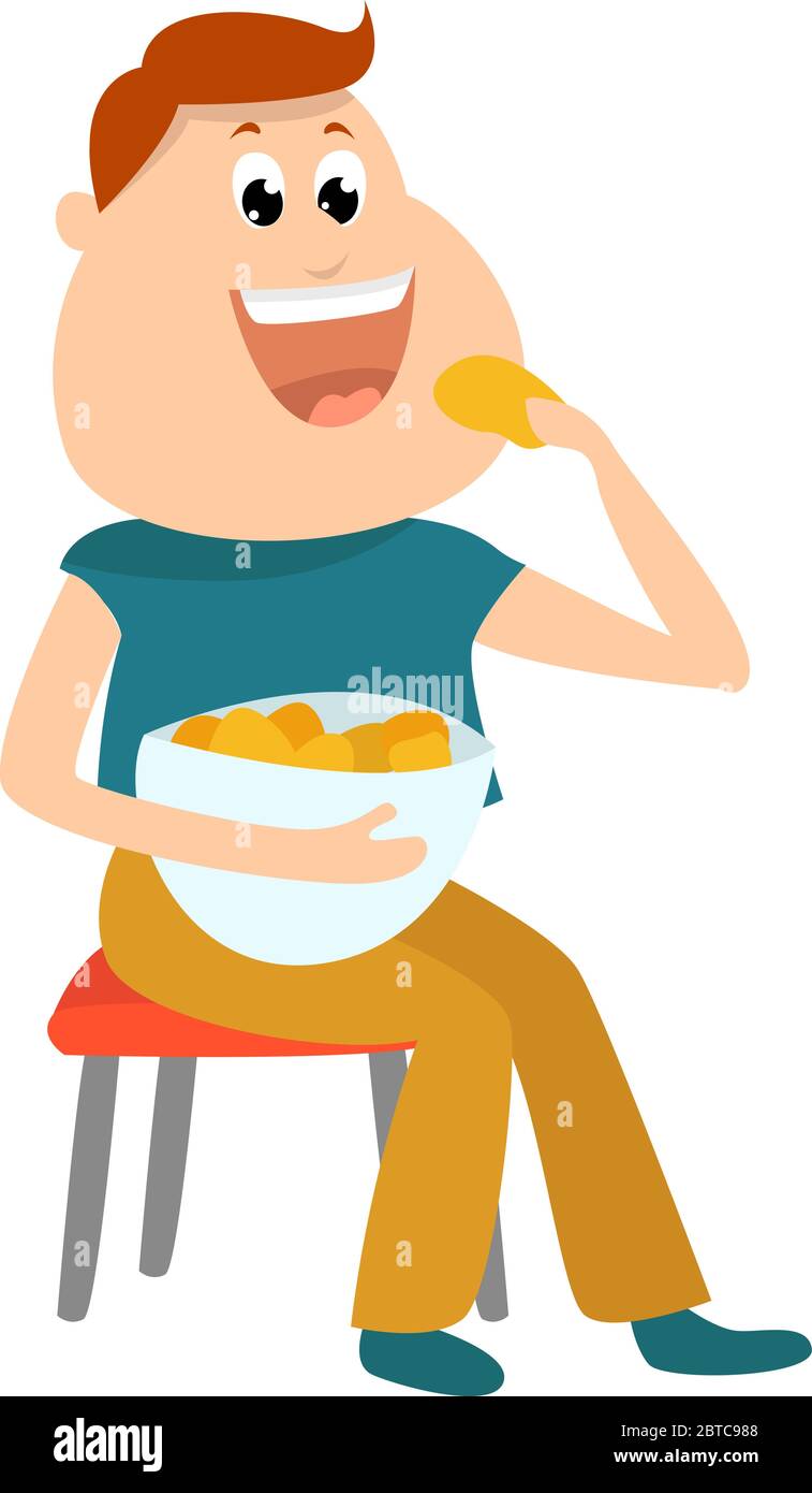 Man eating chips , illustration, vector on white background Stock Vector  Image & Art - Alamy
