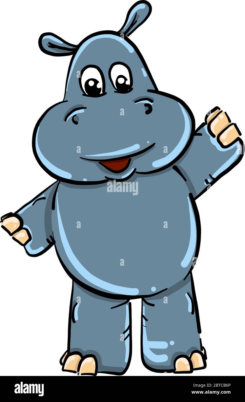 Happy hippo , illustration, vector on white background Stock Vector