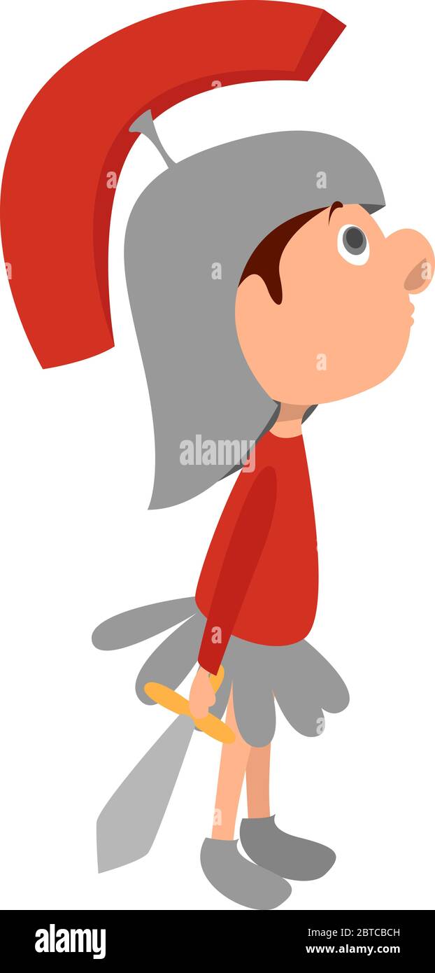 Roman soldier , illustration, vector on white background Stock Vector